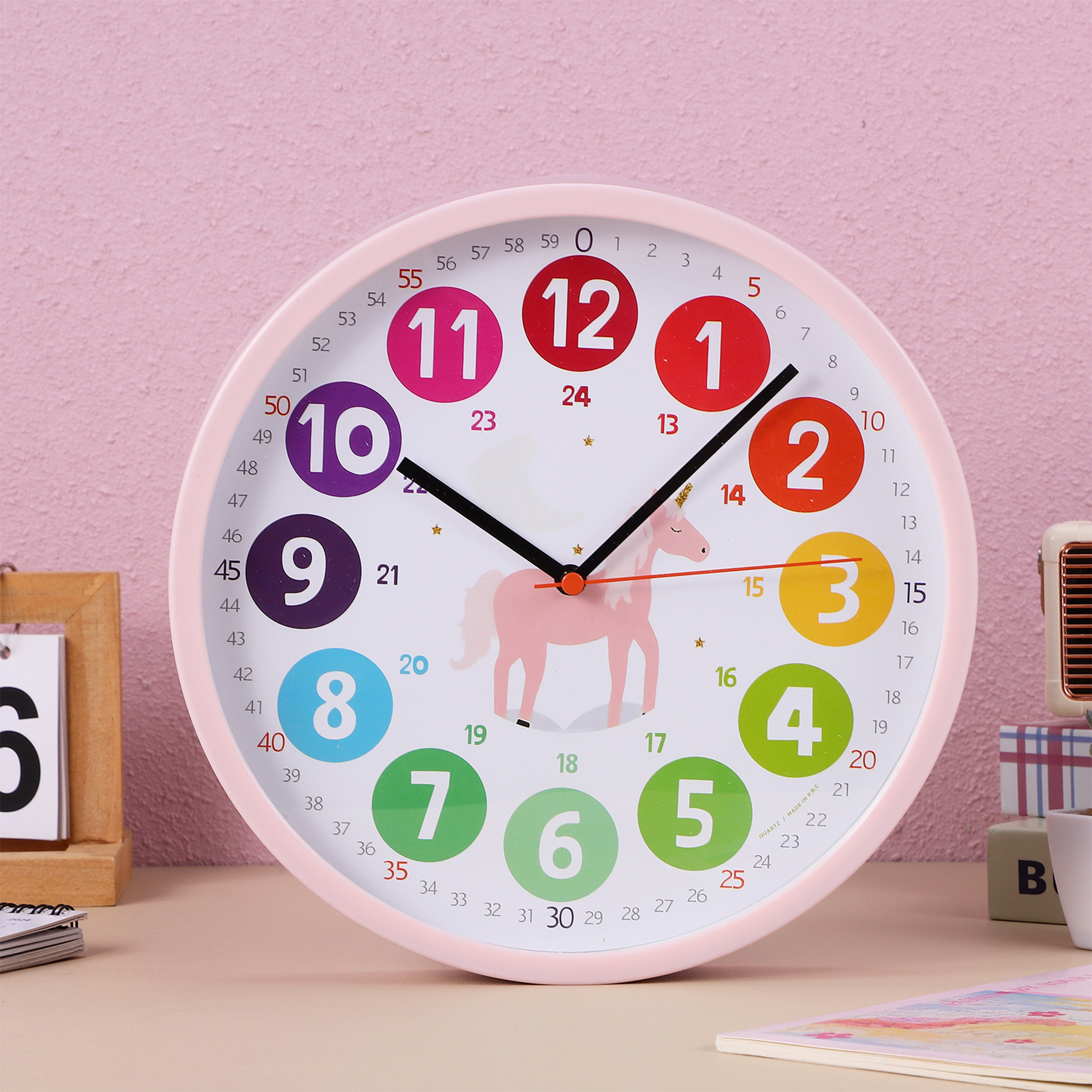 Colorful Kids Learning Clock Silent Wall Decor for Nursery, Playroom, Bedroom, Analog Teaching Aid for Time Skills – view 4