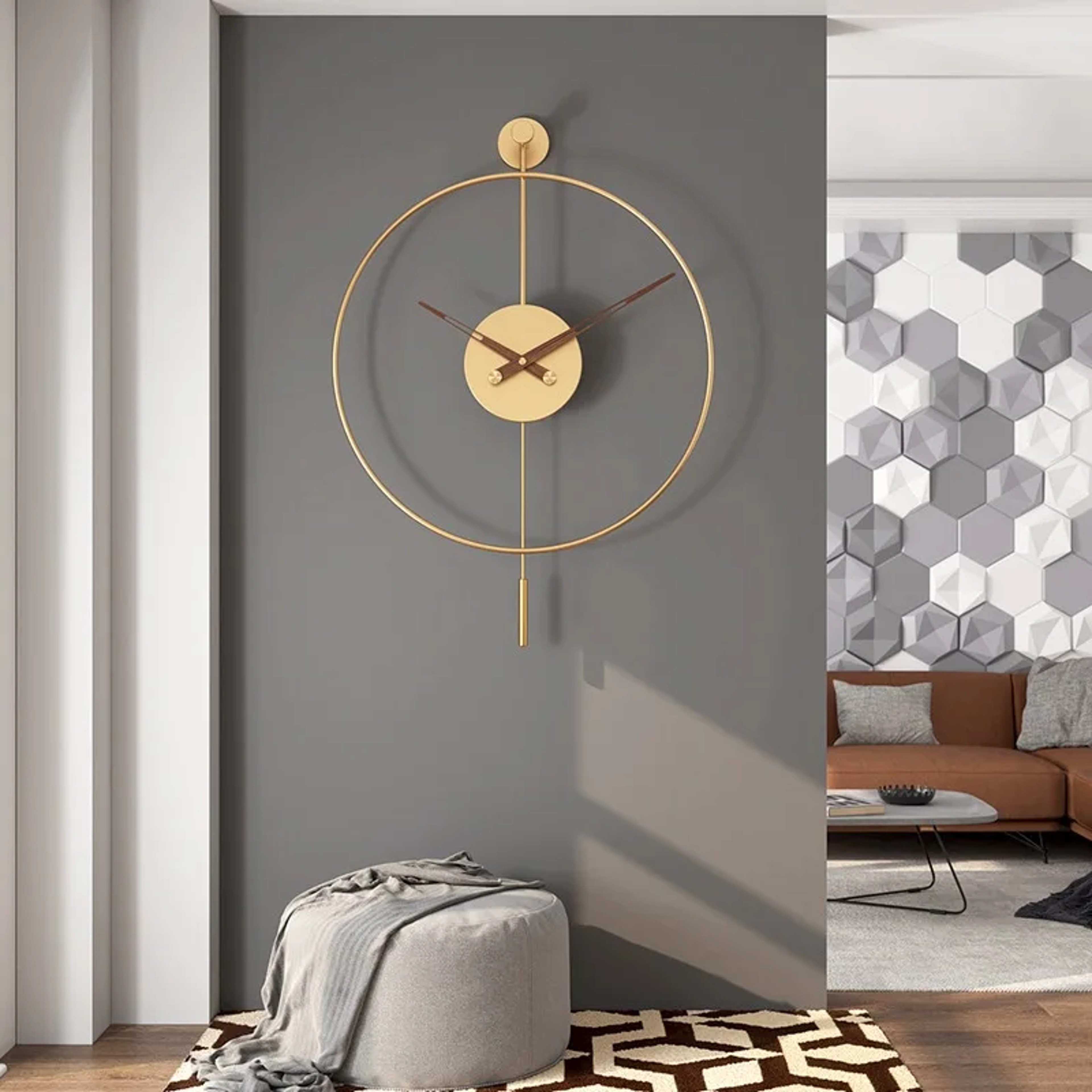 Silent Modern Minimalist Wall Clock with Swing Pendulum, Metal Decorative Art Clock for Bedroom, Office, Living Room – view 5