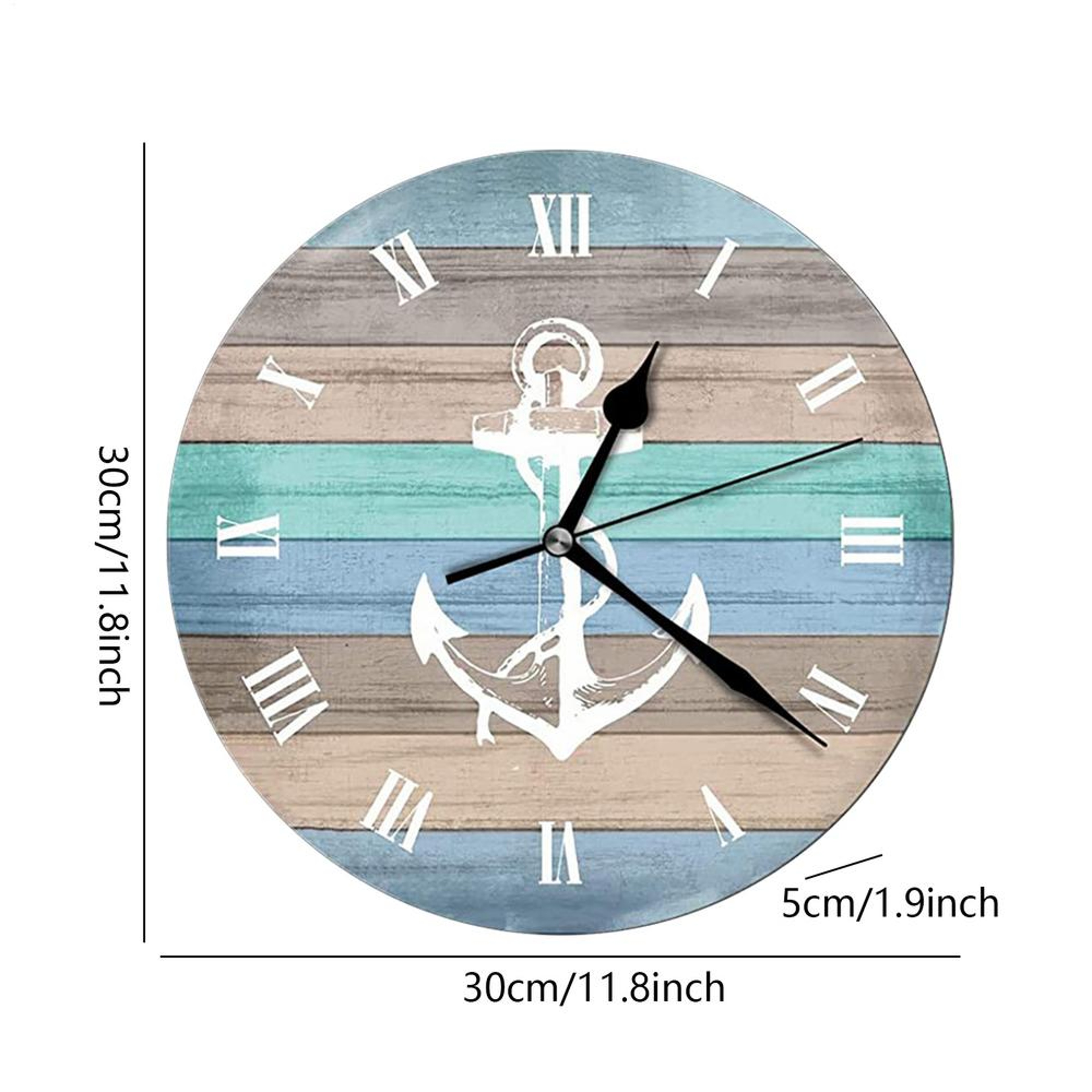 Vintage Rustic Beach Blue Wall Clock Non Ticking Coastal Decor for Girl Boy Bedroom, Bathroom, Kitchen, Office – view 9