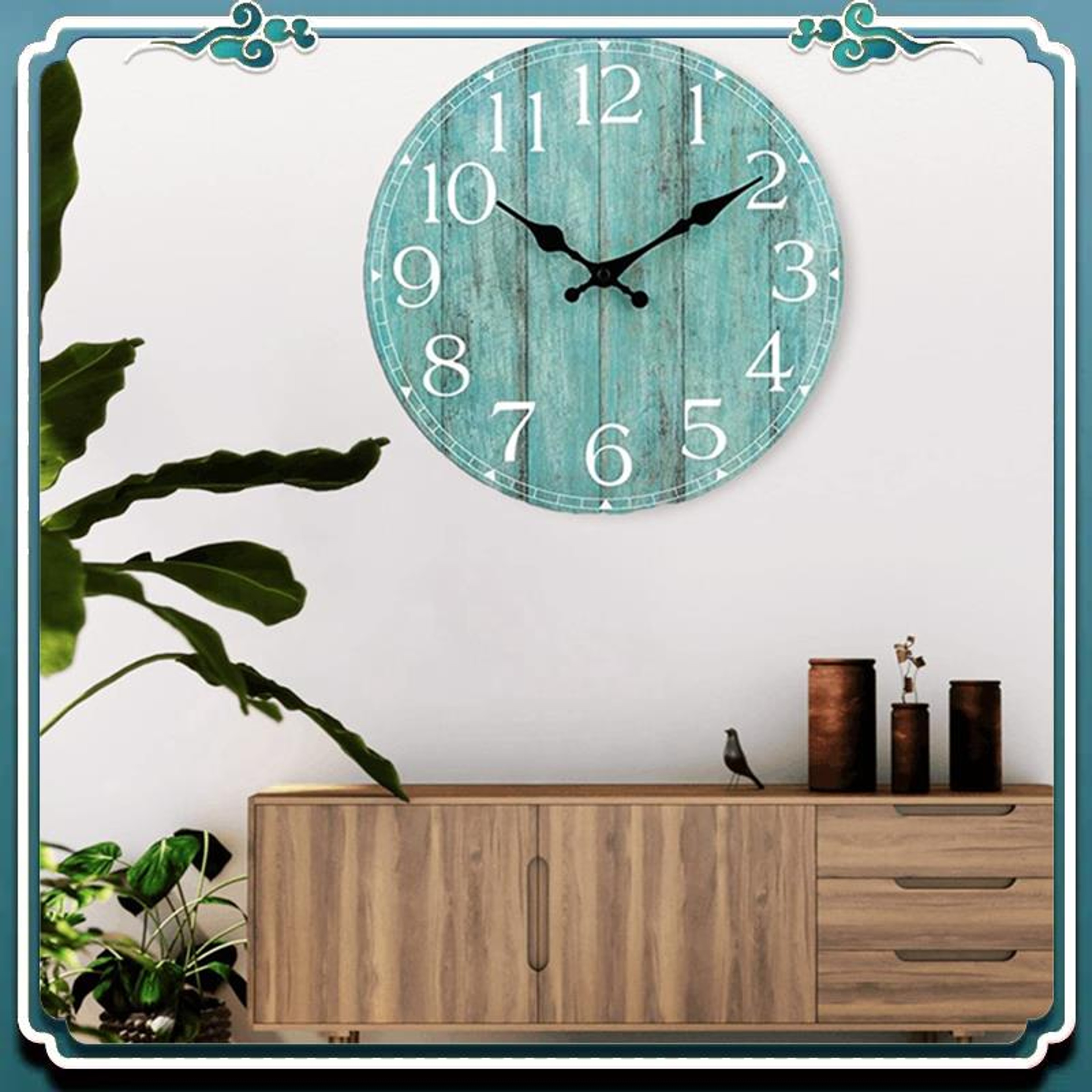 Battery Operated Wall Clock Teal Green, Silent Non-Ticking Turquoise Decorative Clock for Office, Patio, Indoor Outdoor – view 6