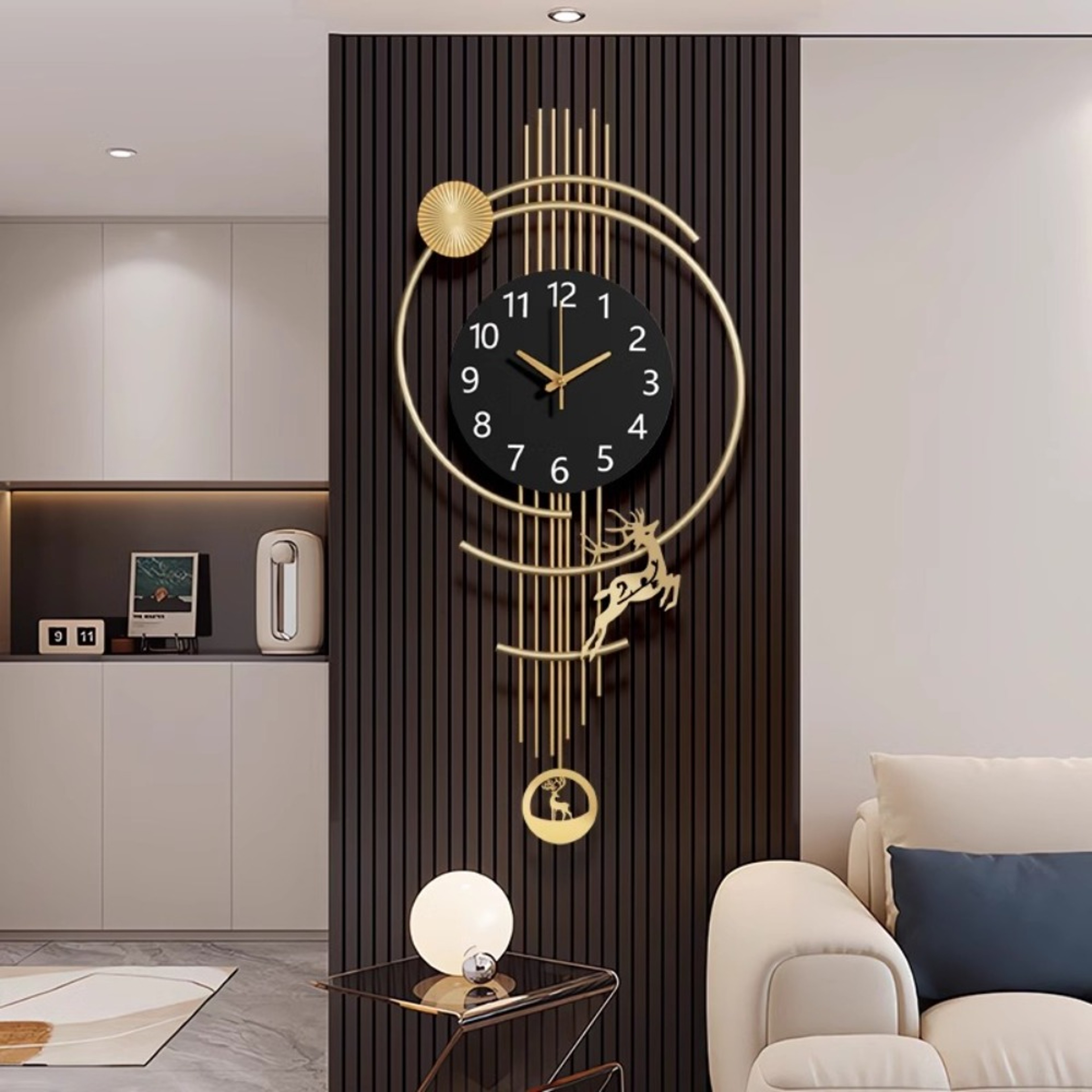 Large Battery Round Wall Clock for Home Decor, Gold Black Hands Wall Watches, Designer Pendulum Relojes – view 1