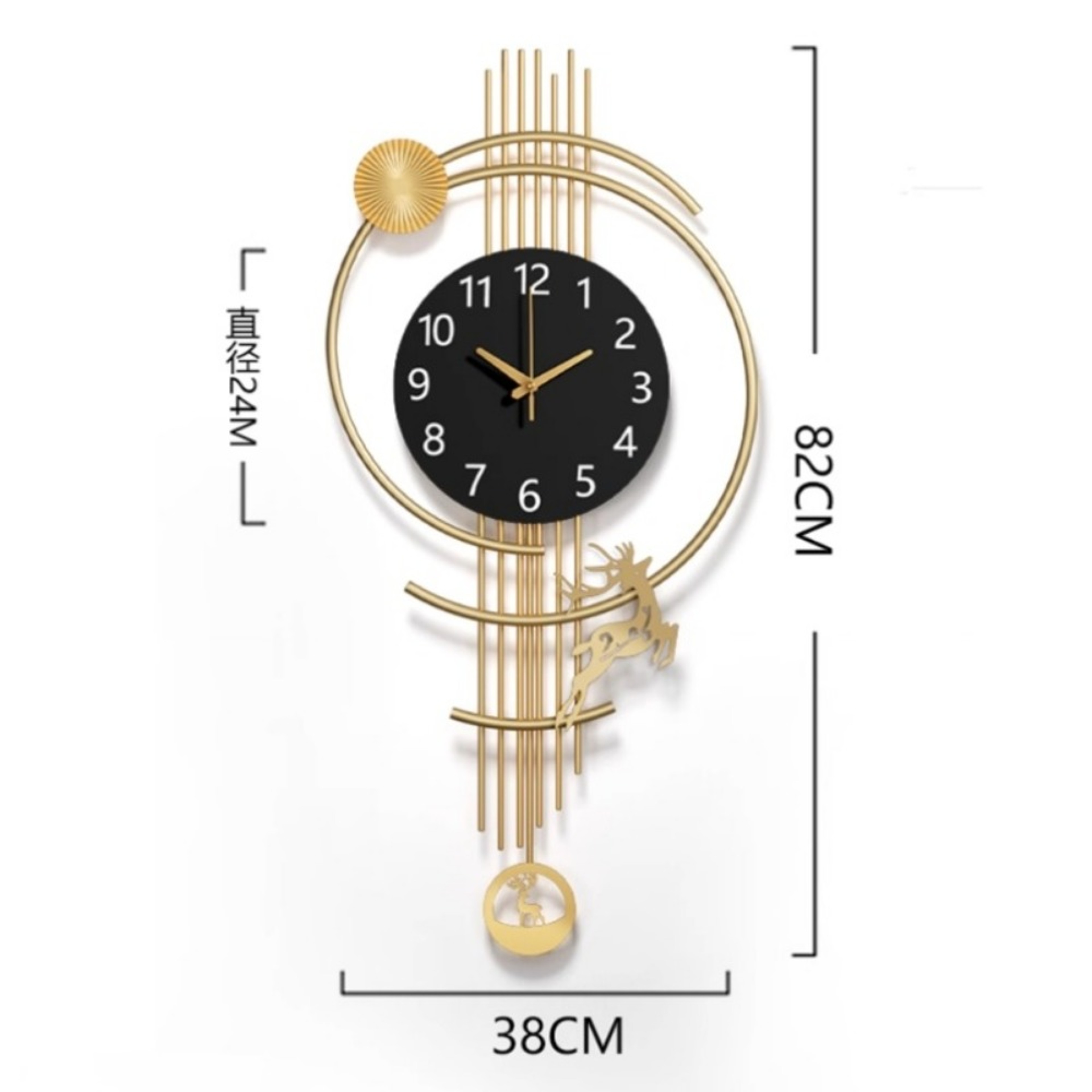 Large Battery Round Wall Clock for Home Decor, Gold Black Hands Wall Watches, Designer Pendulum Relojes – view 5