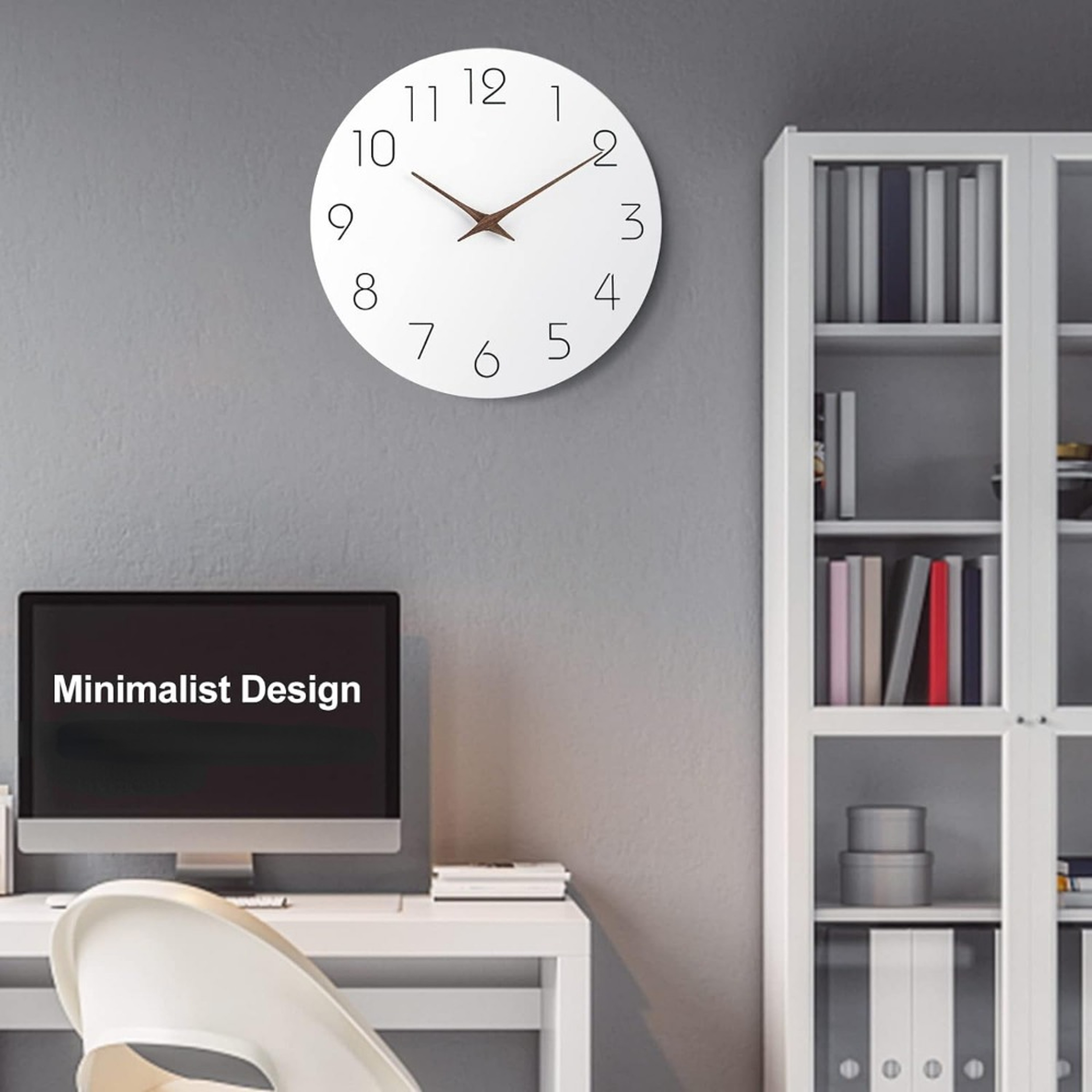 Silent Non Ticking Wall Clock, Battery Operated Wooden White Modern Minimalist Hanging Wood Wall Clocks – view 5