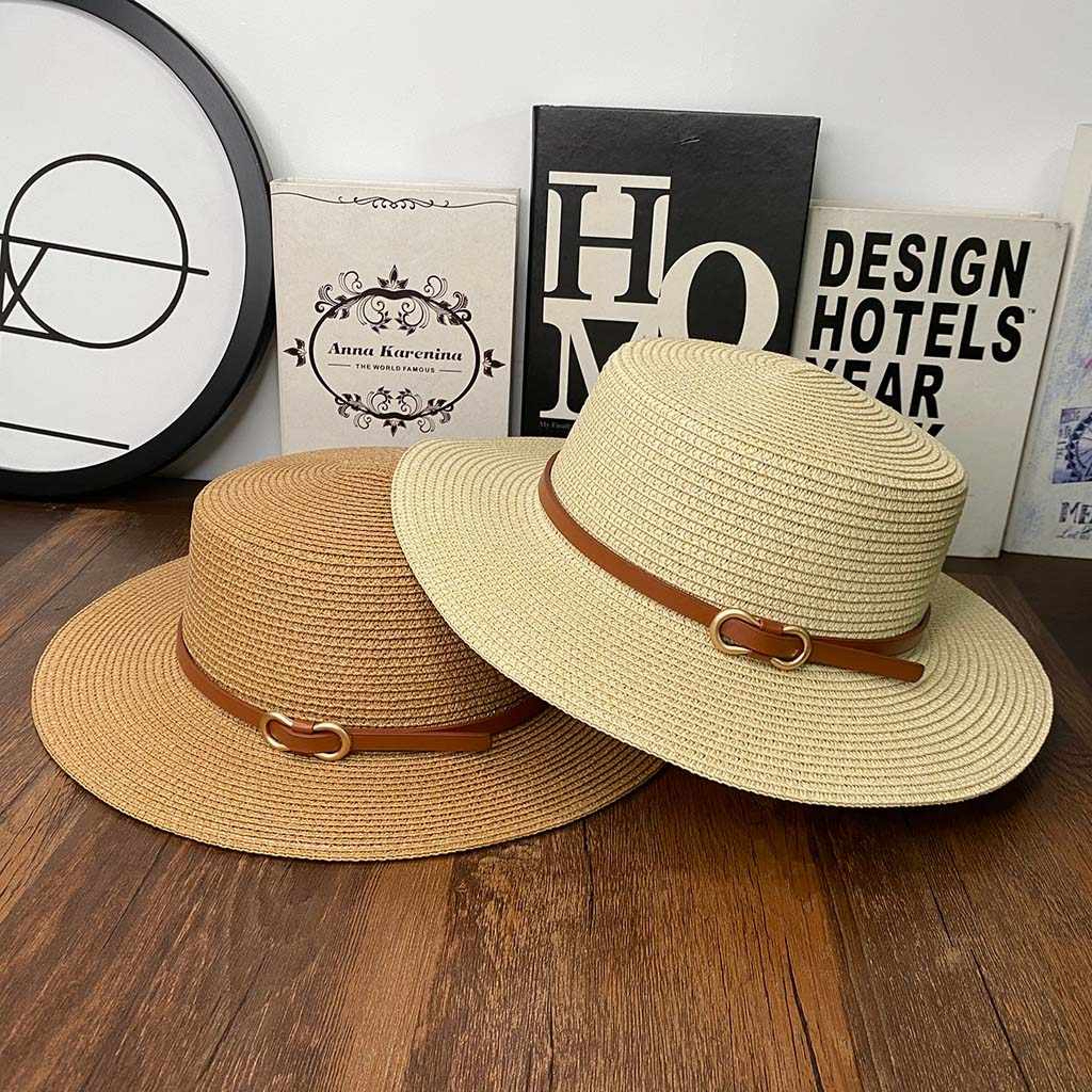 French Style Straw Sun Hat Women Summer Flat Top Brim, Adjustable UPF50 Plus, Elegant Beach Vacation Sun Protection – view 1