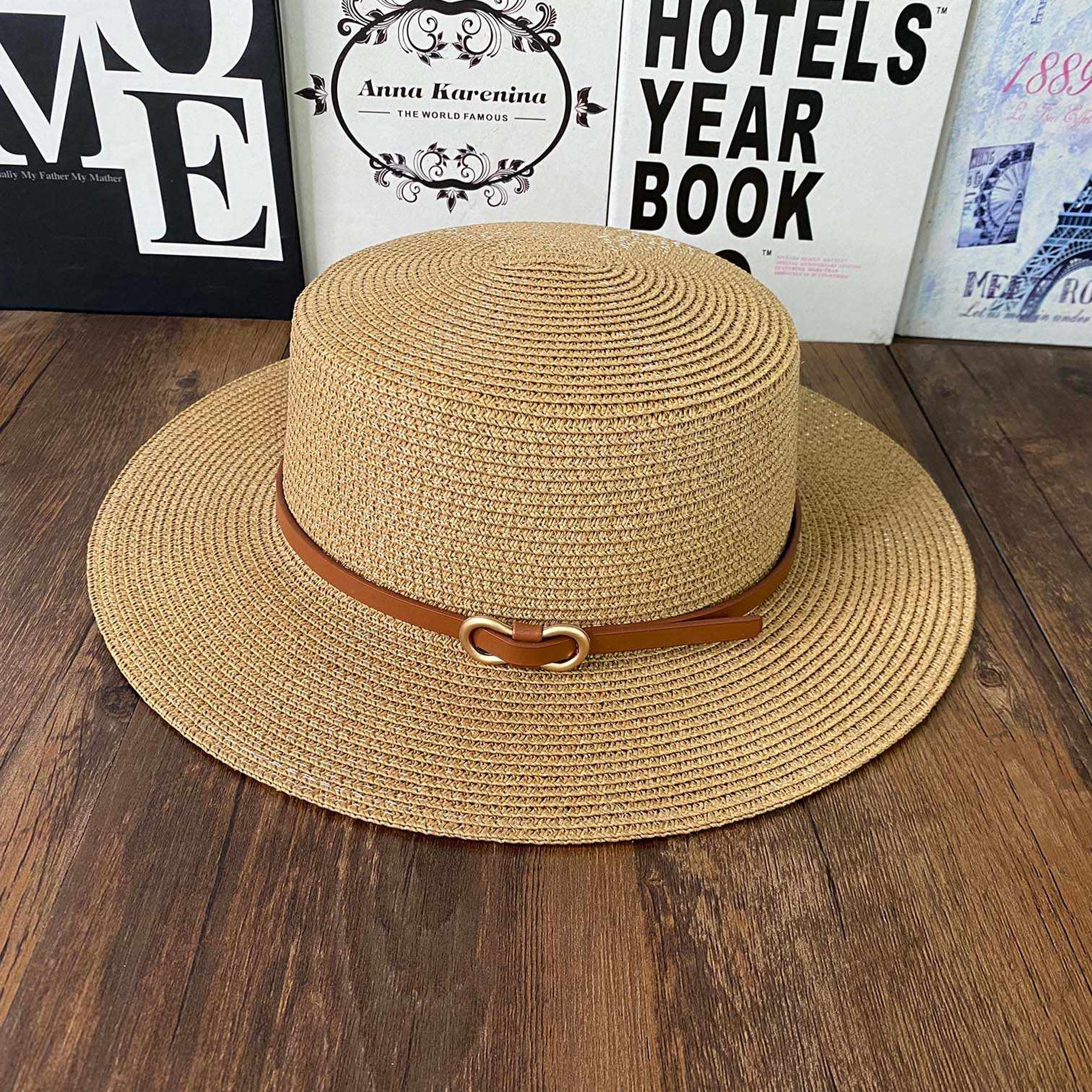 French Style Straw Sun Hat Women Summer Flat Top Brim, Adjustable UPF50 Plus, Elegant Beach Vacation Sun Protection – view 4