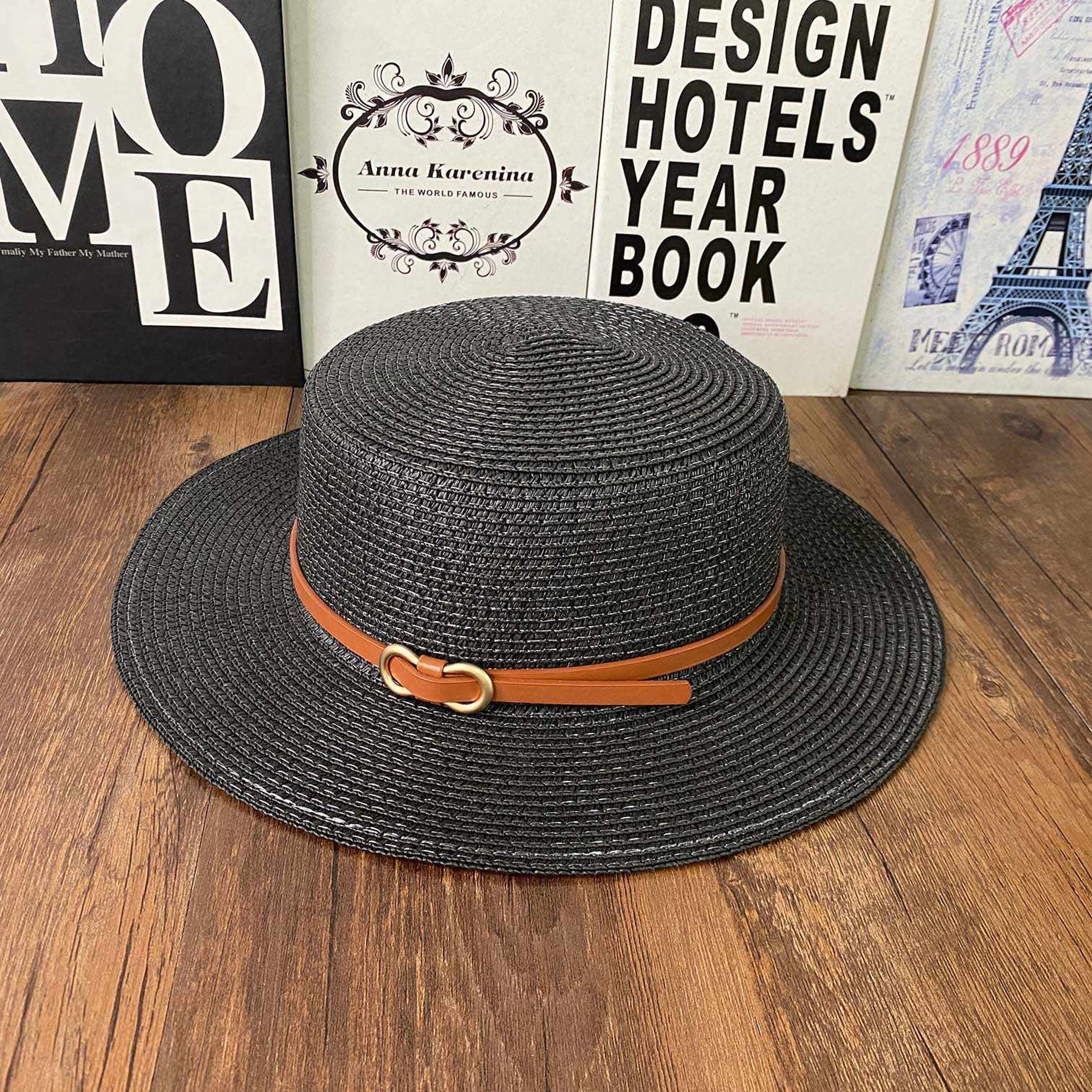 French Style Straw Sun Hat Women Summer Flat Top Brim, Adjustable UPF50 Plus, Elegant Beach Vacation Sun Protection – view 5