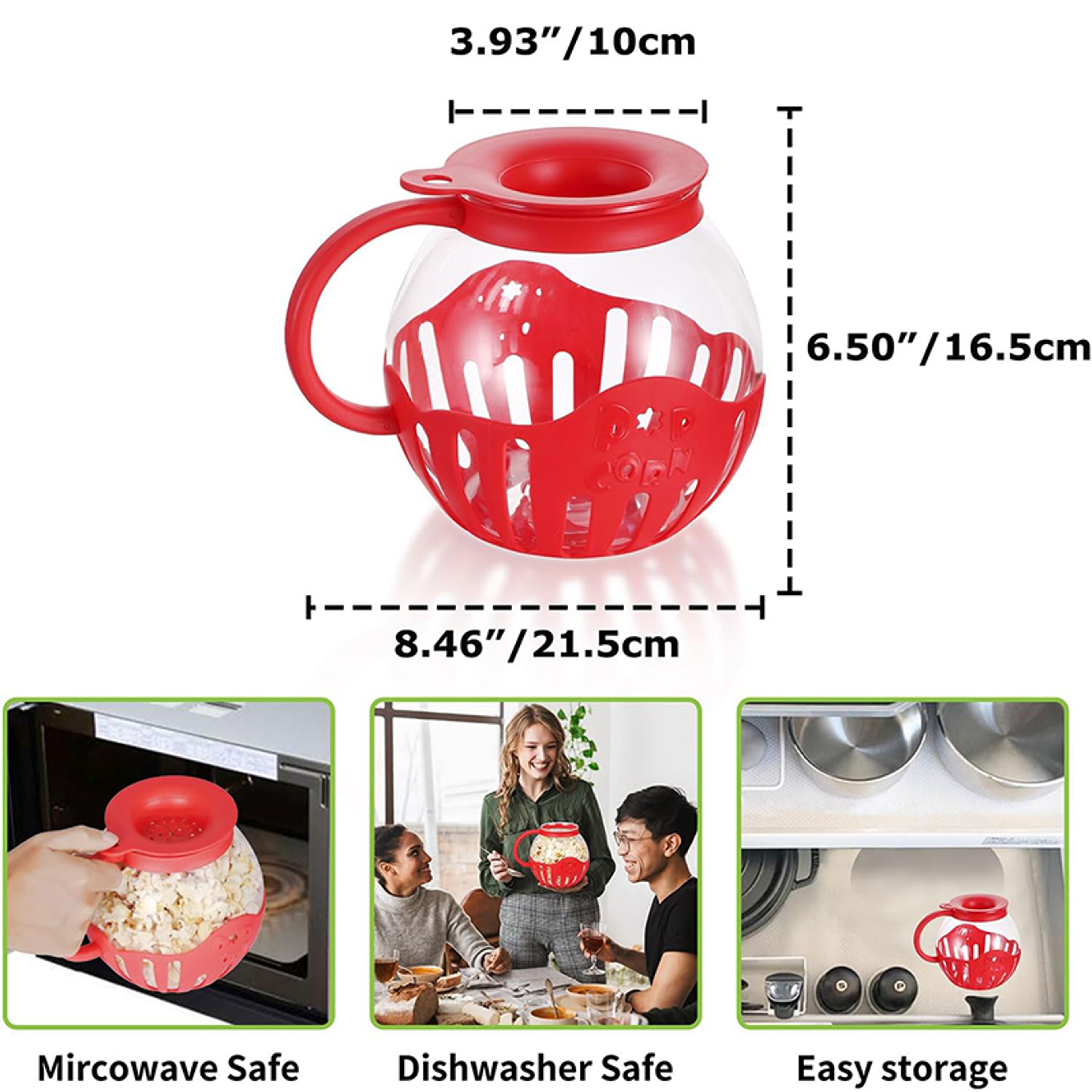 Microwave Popcorn Popper Glass Popcorn Maker With Silicone Lid Temperature Safe Borosilicate Glass  1