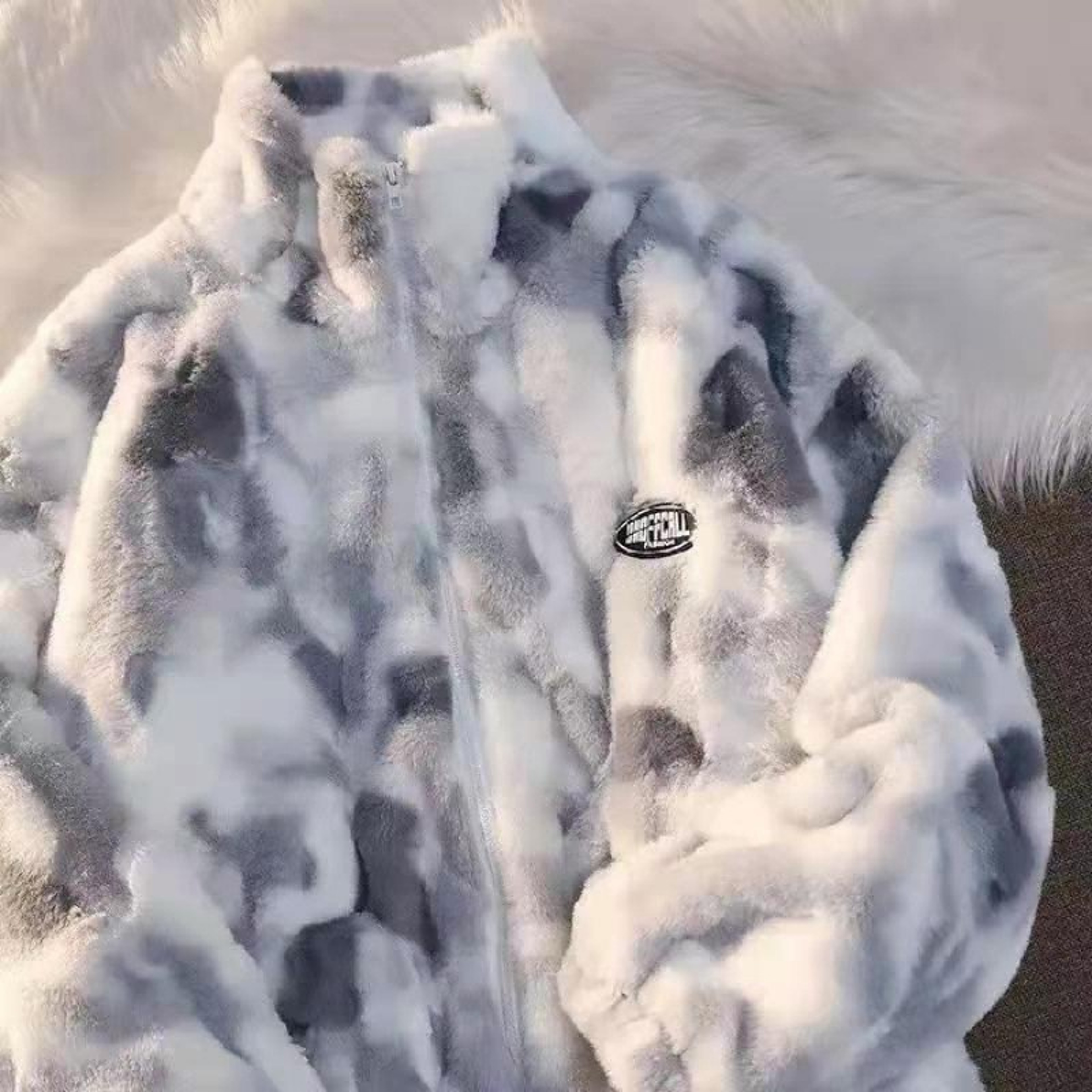 Women Tie Dye Lamb Fleece Jacket, Autumn Winter Warm Coat, Zipper Plush Outerwear, Casual Loose Thick Jacket for Ladies – view 9