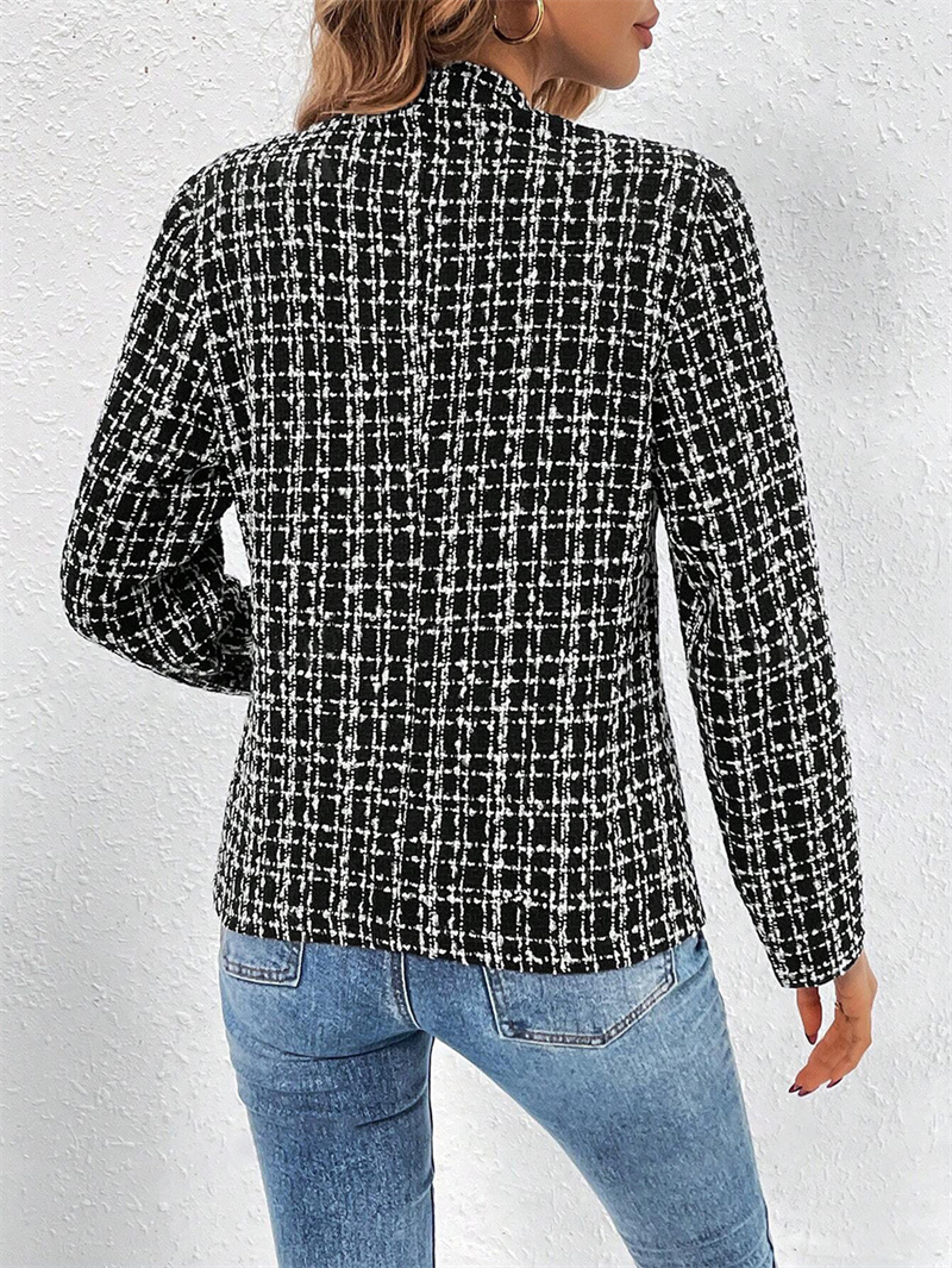 Women Fashion Casual Cardigan Plaid Cropped Blazer Vintage Long Sleeve Chic Female Slim Outerwear O 0