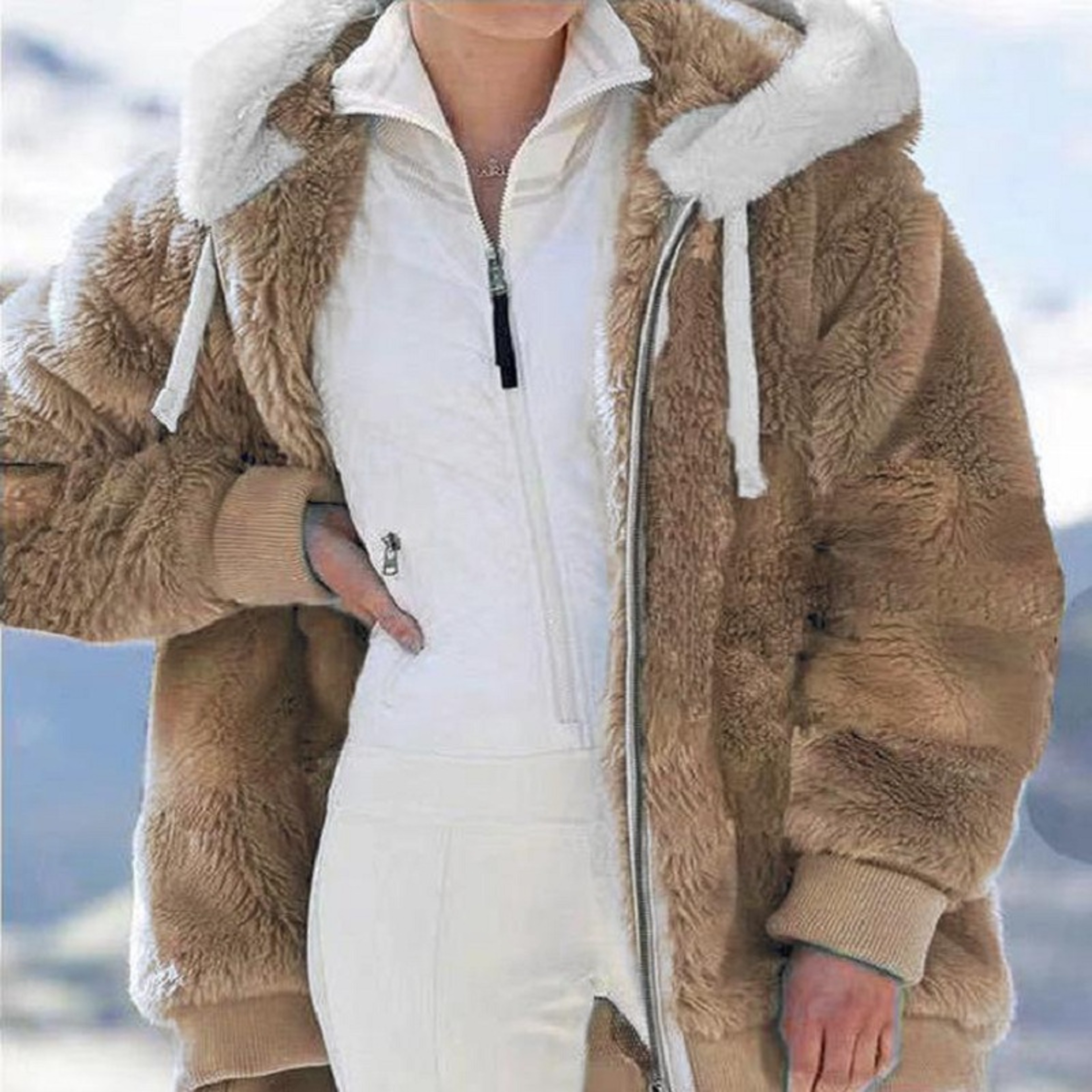 New Style Loose Plush Autumn Winter Zipper Hooded Jacket Woman – view 3