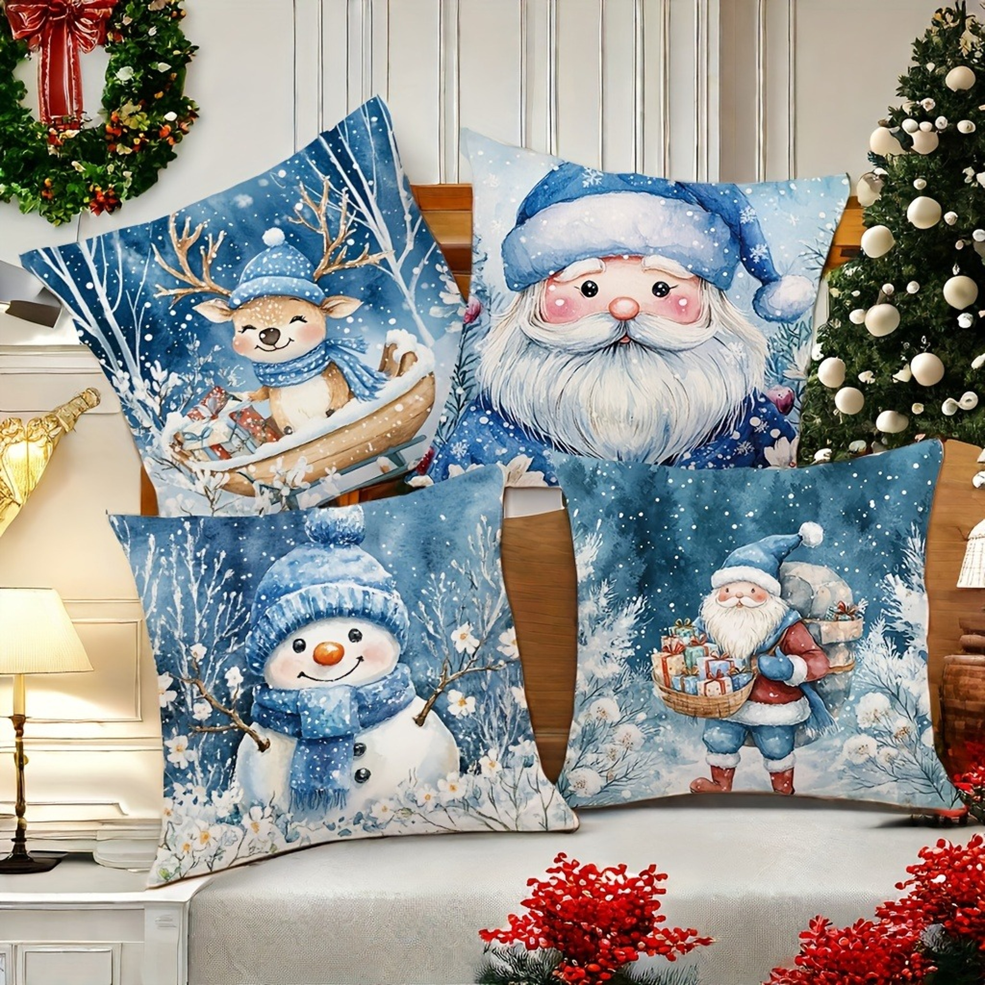 Christmas decoration pillowcase cute Santa Claus Snowman fawn pillow cover Sofa cushion cover home decoration gift – view 2