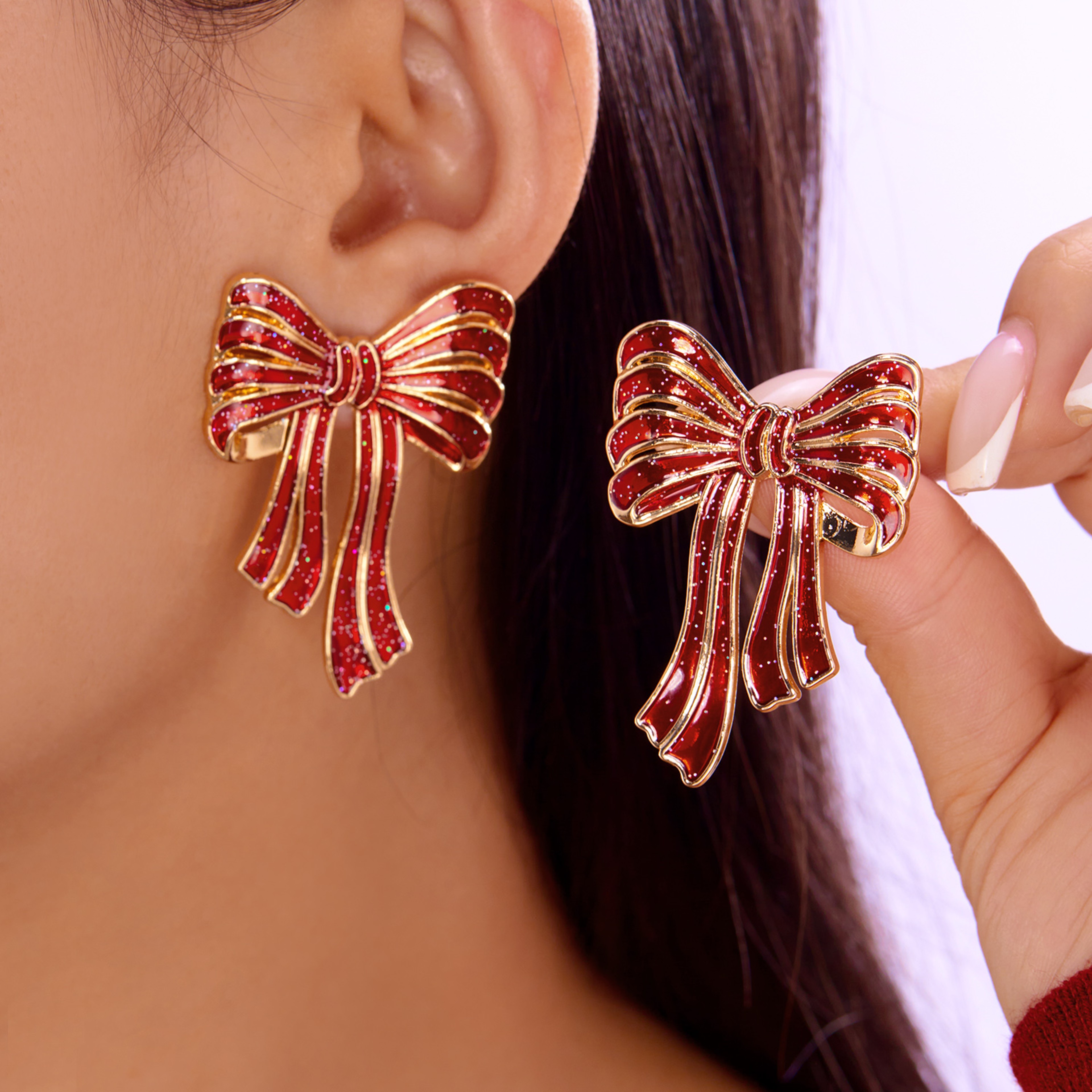 Christmas Earrings for Women Minimalist, Exquisite Rhinestone Snowman, Tree Bell Bow Earrings, New Year Friendship Jewel – view 10