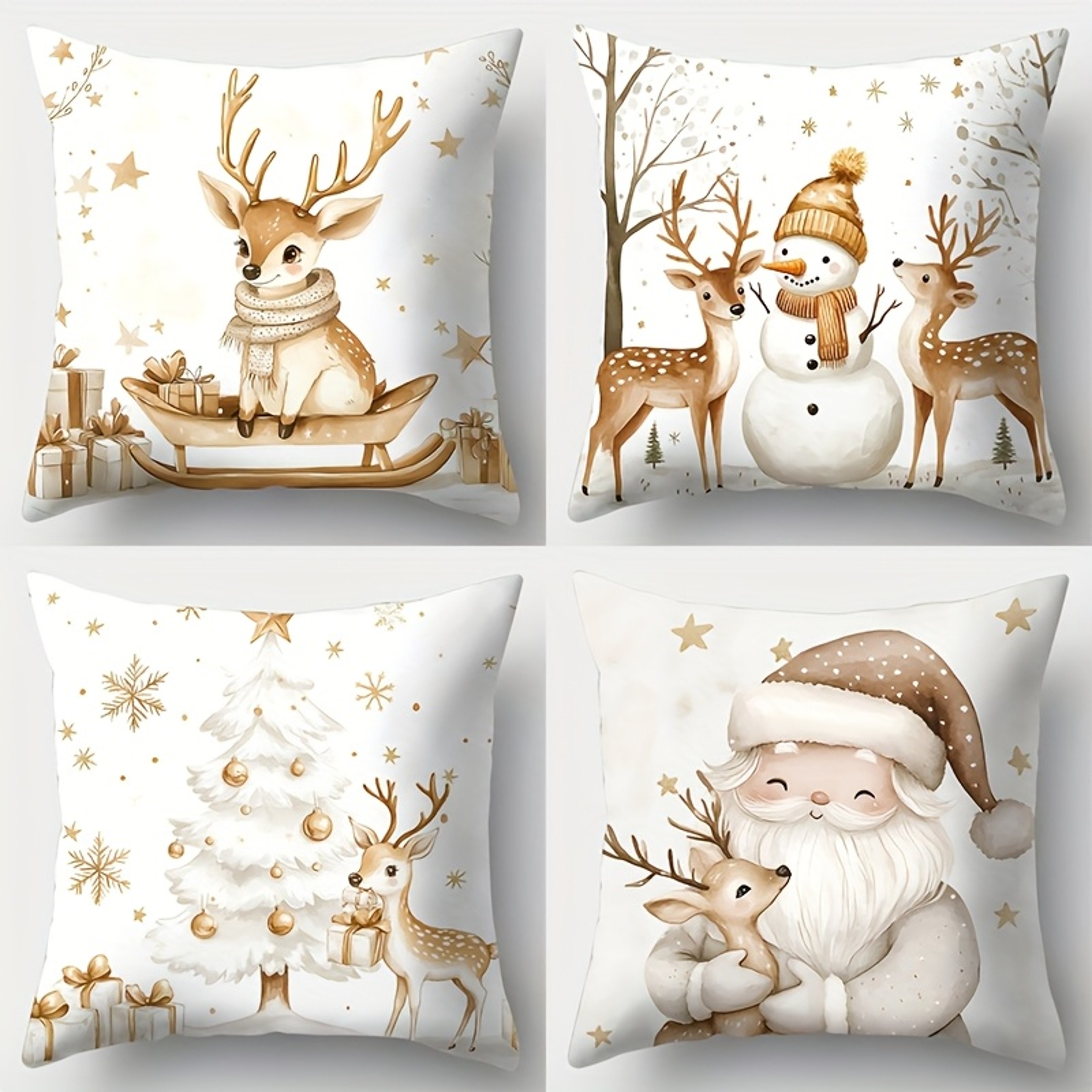 Golden Christmas Series Pillowcase Set Christmas Pillowcase Single Side Print Holiday Christmas Dec 0