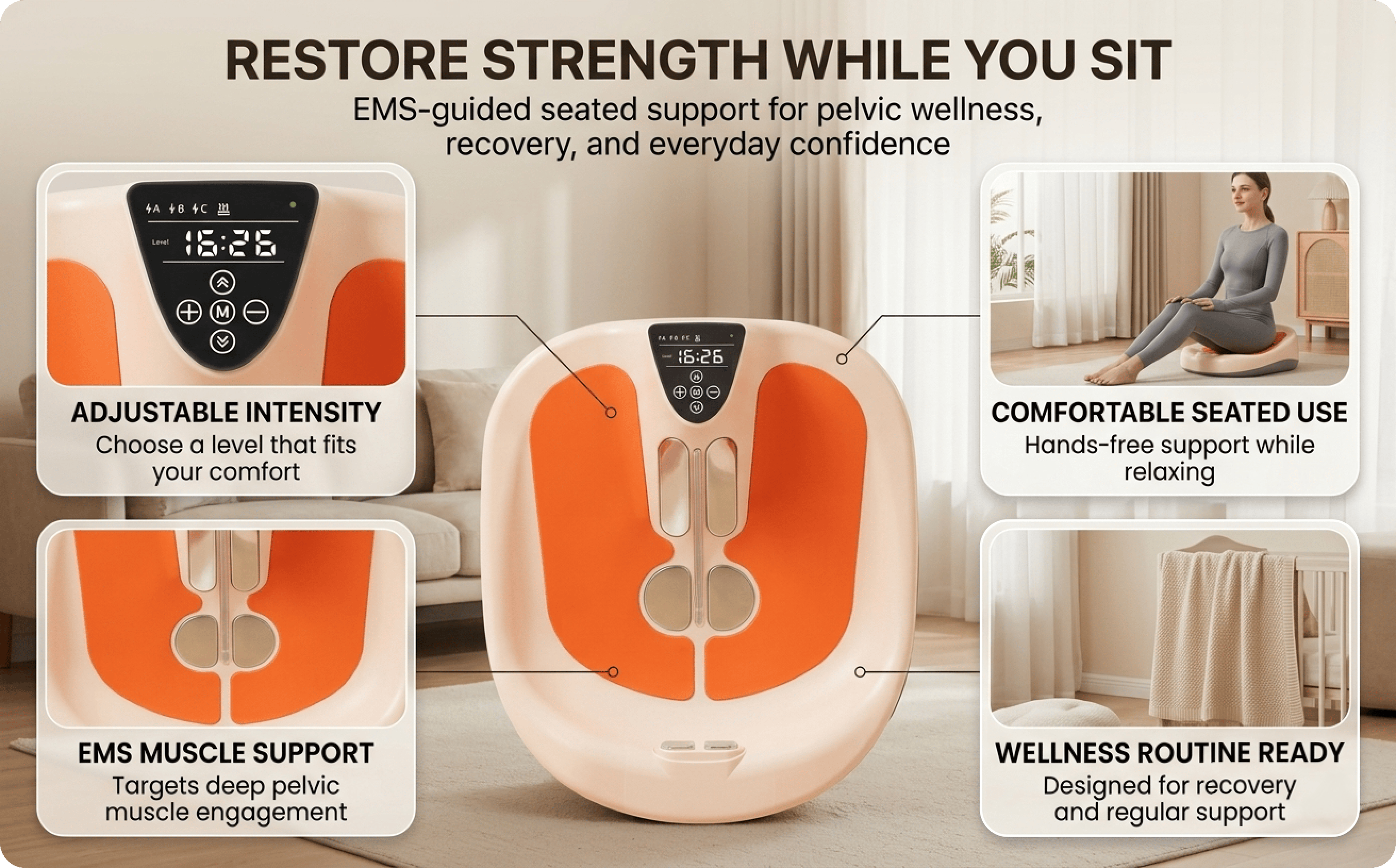 Electric EMS Pelvic Floor Exercise Chair for Women, Muscle Repair & Butt Lifting Machine After Childbirth, Kegel Trainer – view 10
