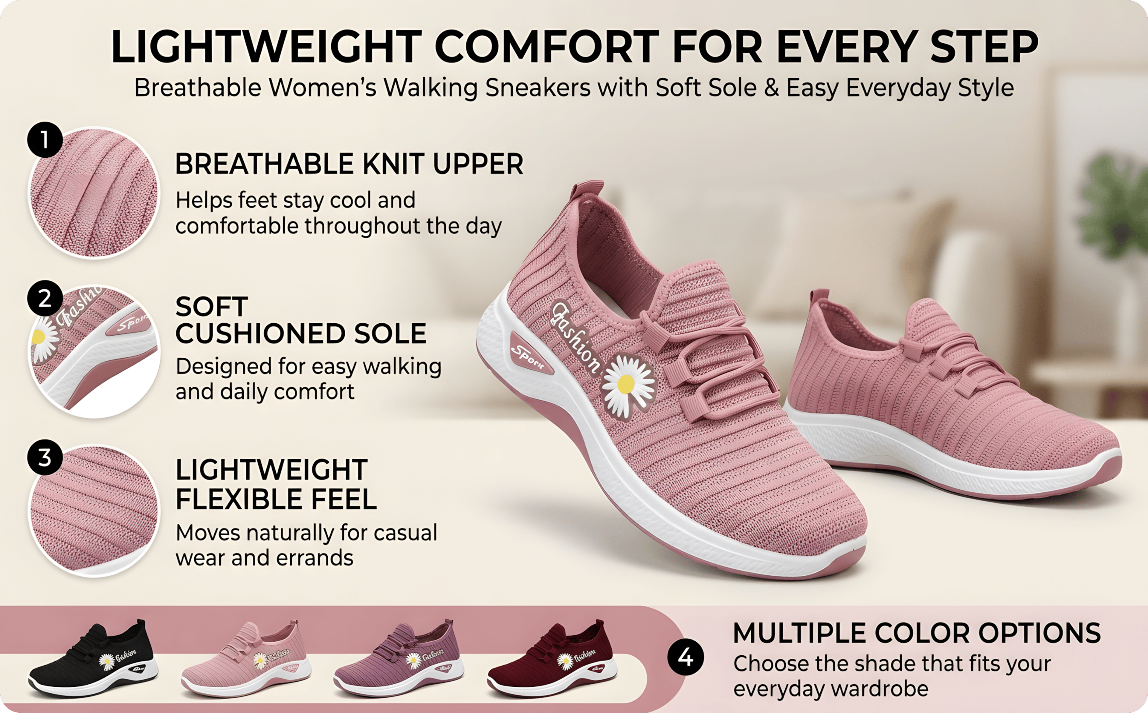 Lightweight Sneakers for Women, Breathable Net Shoes with Comfortable Soft Sole, Casual Adult Sneakers for Walking – view 16