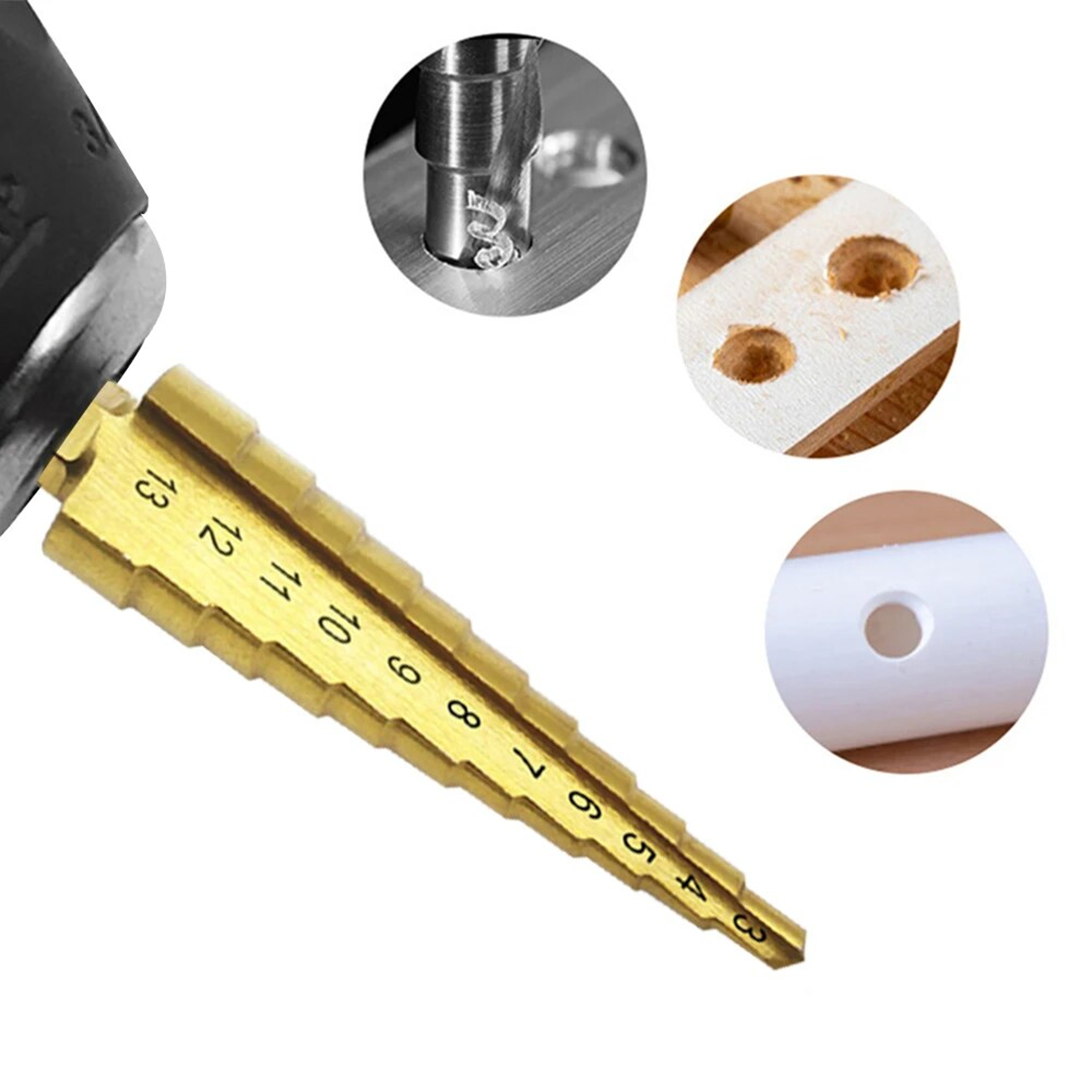 Titanium Coated Step Drill Bit Hex Shank Multi-Size Hole Cutter for Metal, Wood & Plastic – view 6