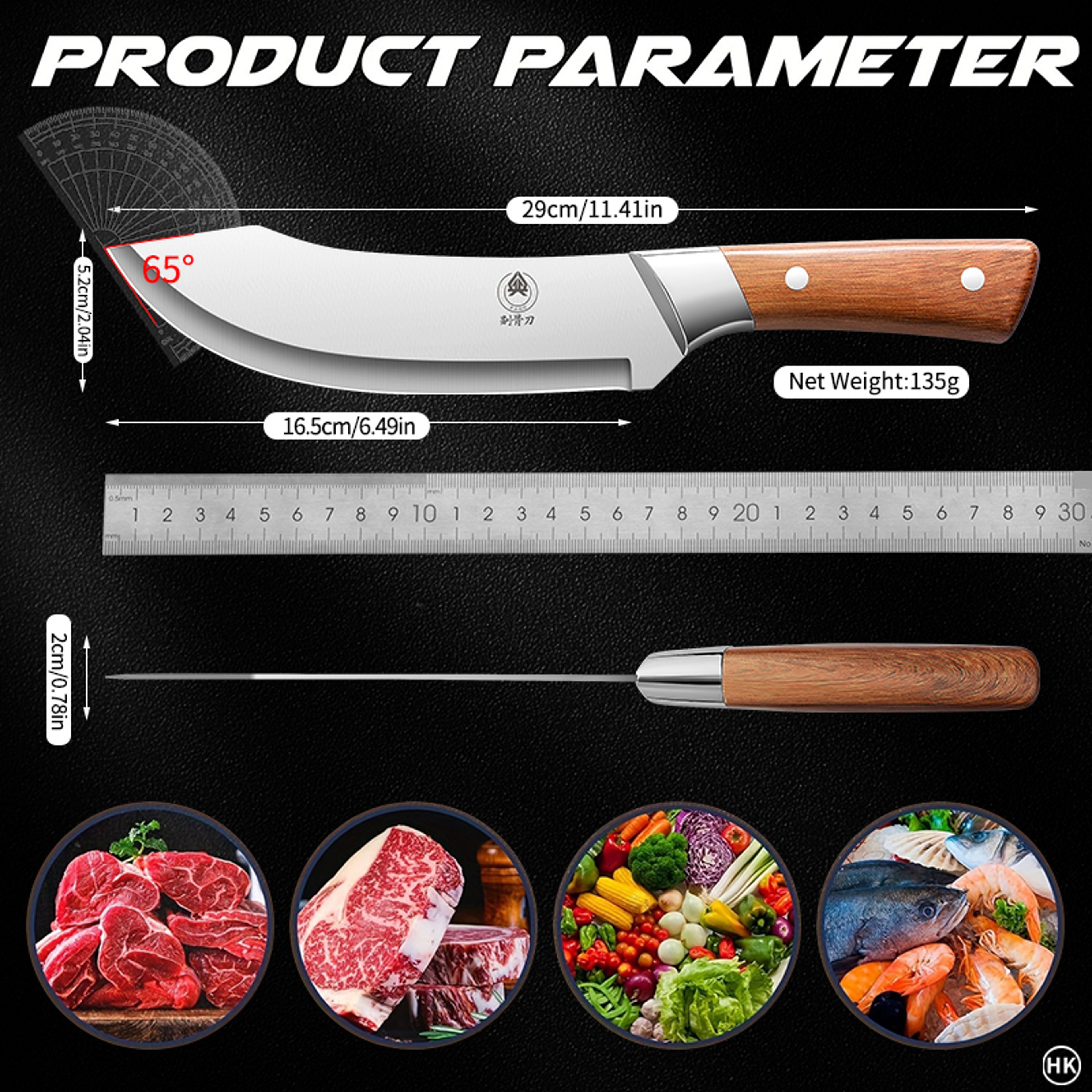 Curved Butcher Knife Ultra Sharp Stainless Steel Trimming  Boning Blade 3