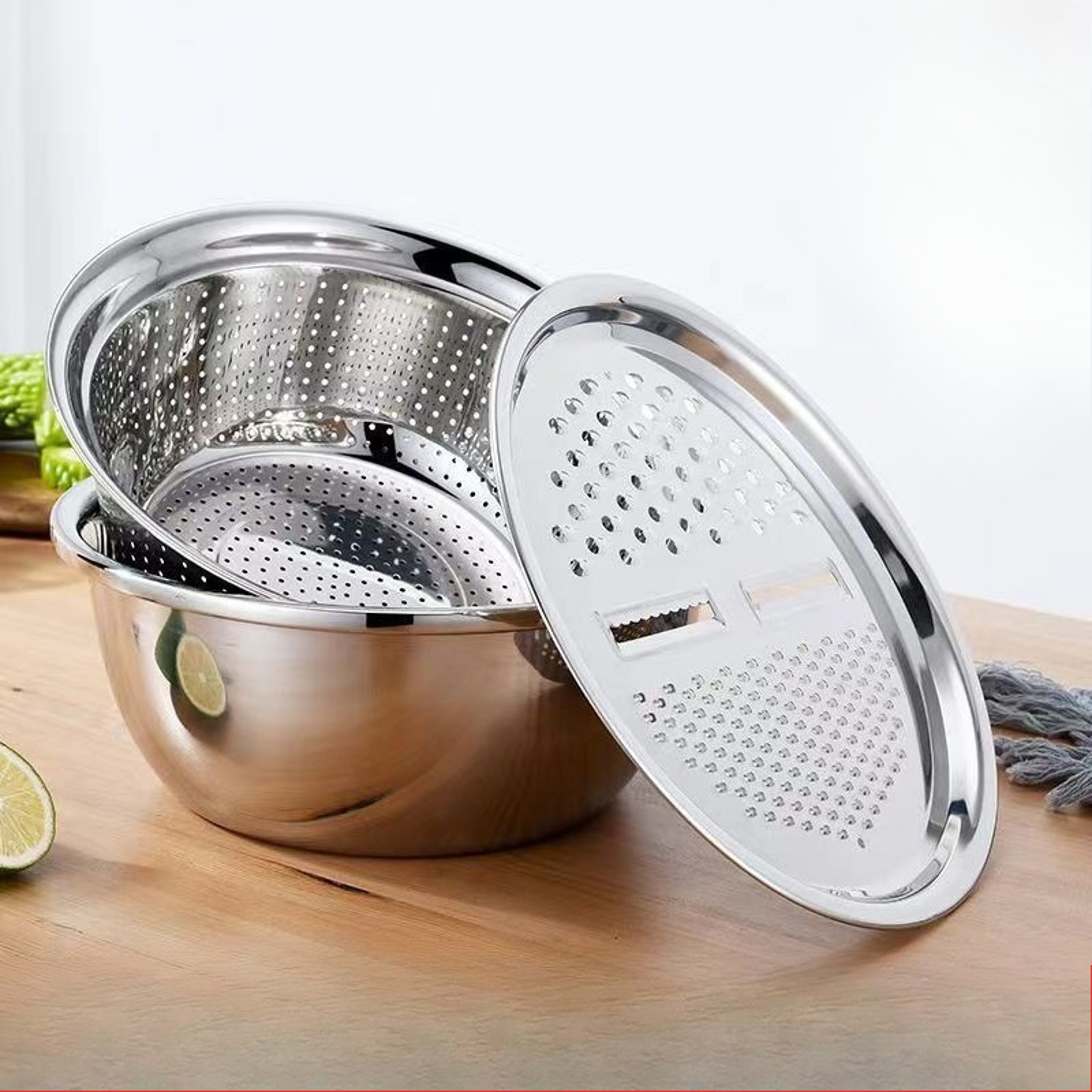 FreshPrep Vegetable Slicer  Drain Basket Kitchen Prep Set 2