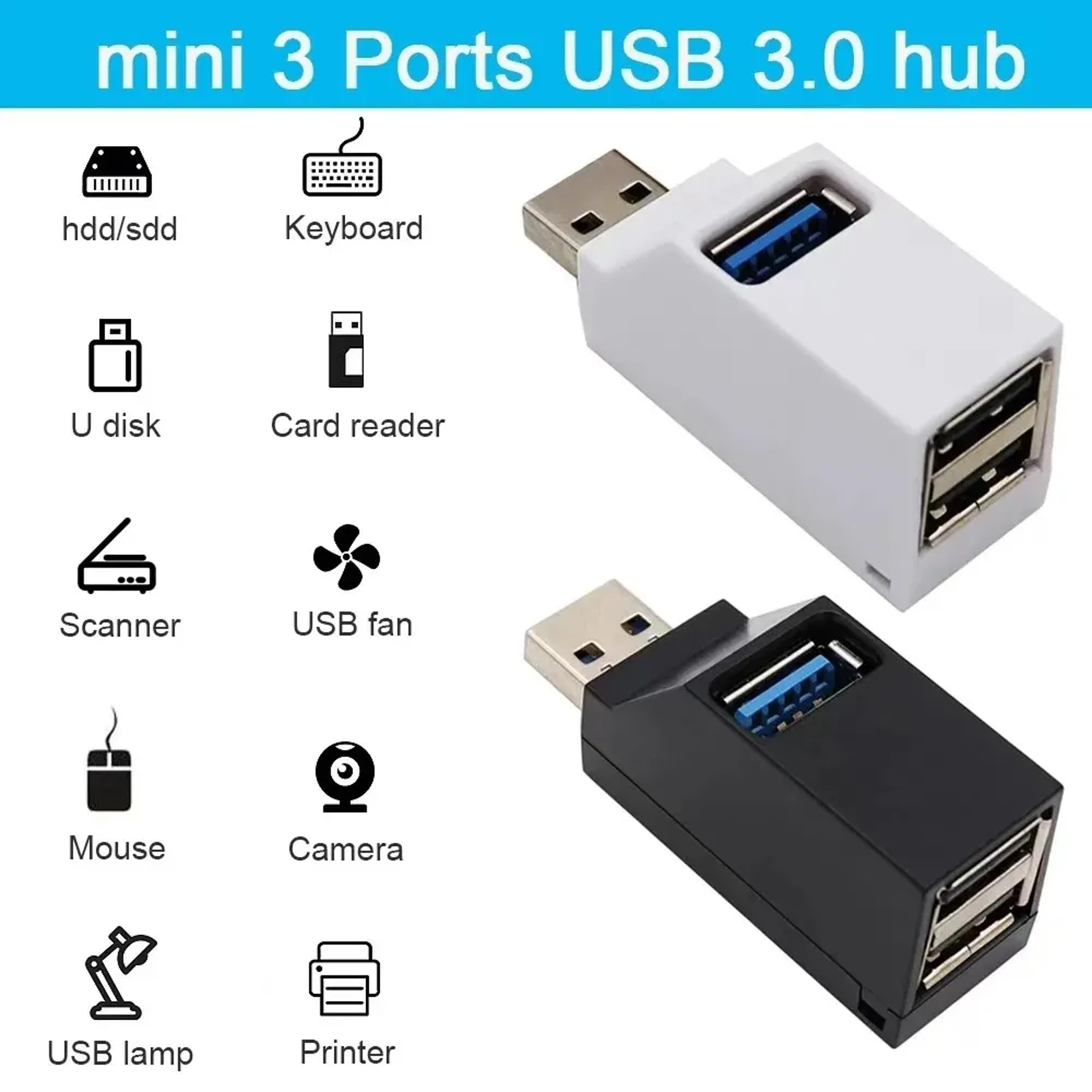 USB Hub MultiPort Splitter Adapter For Laptop Office  Car Use 2