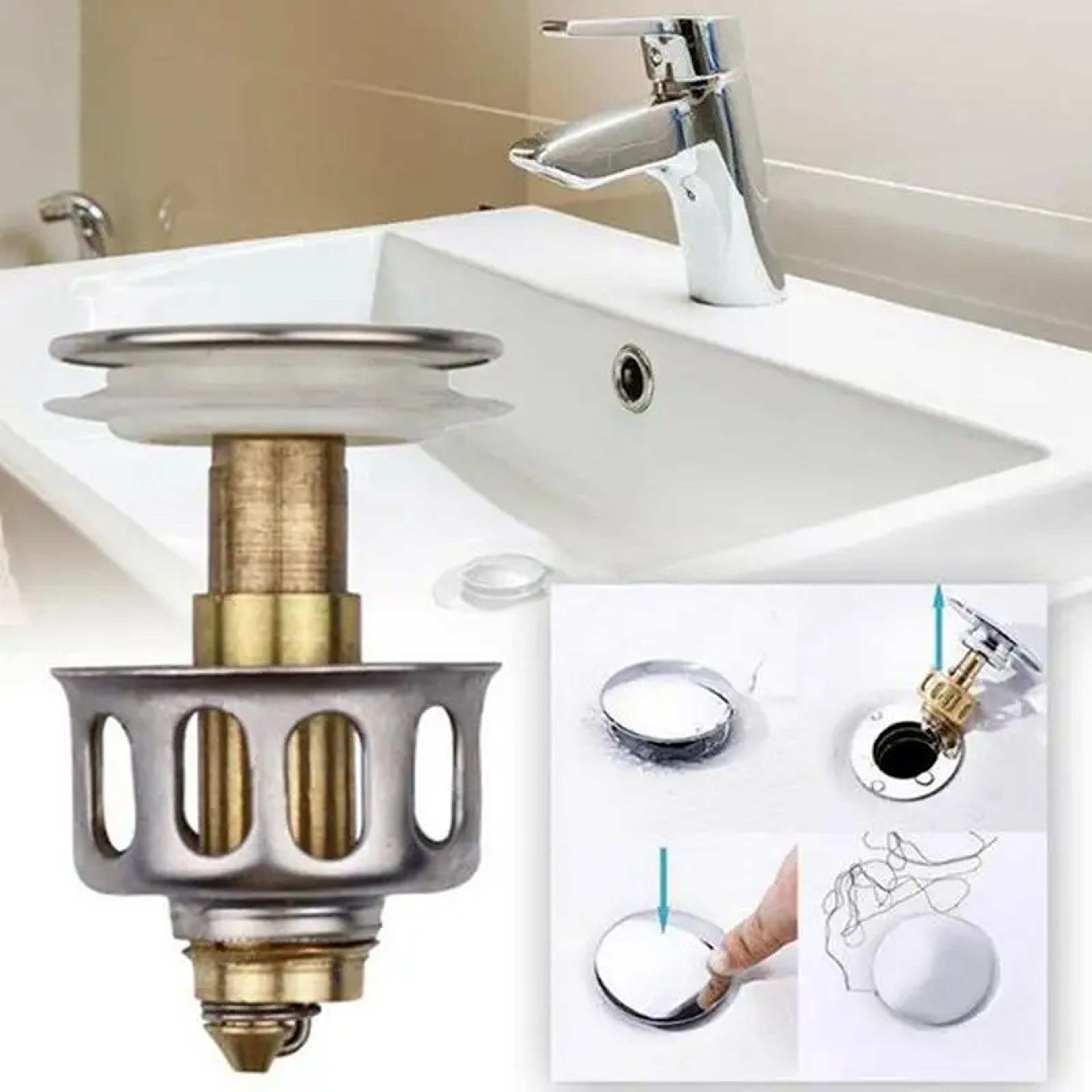 Universal Pop Up Sink Drain Stopper With Hair Catcher Metal Bathroom Drain Filter 1