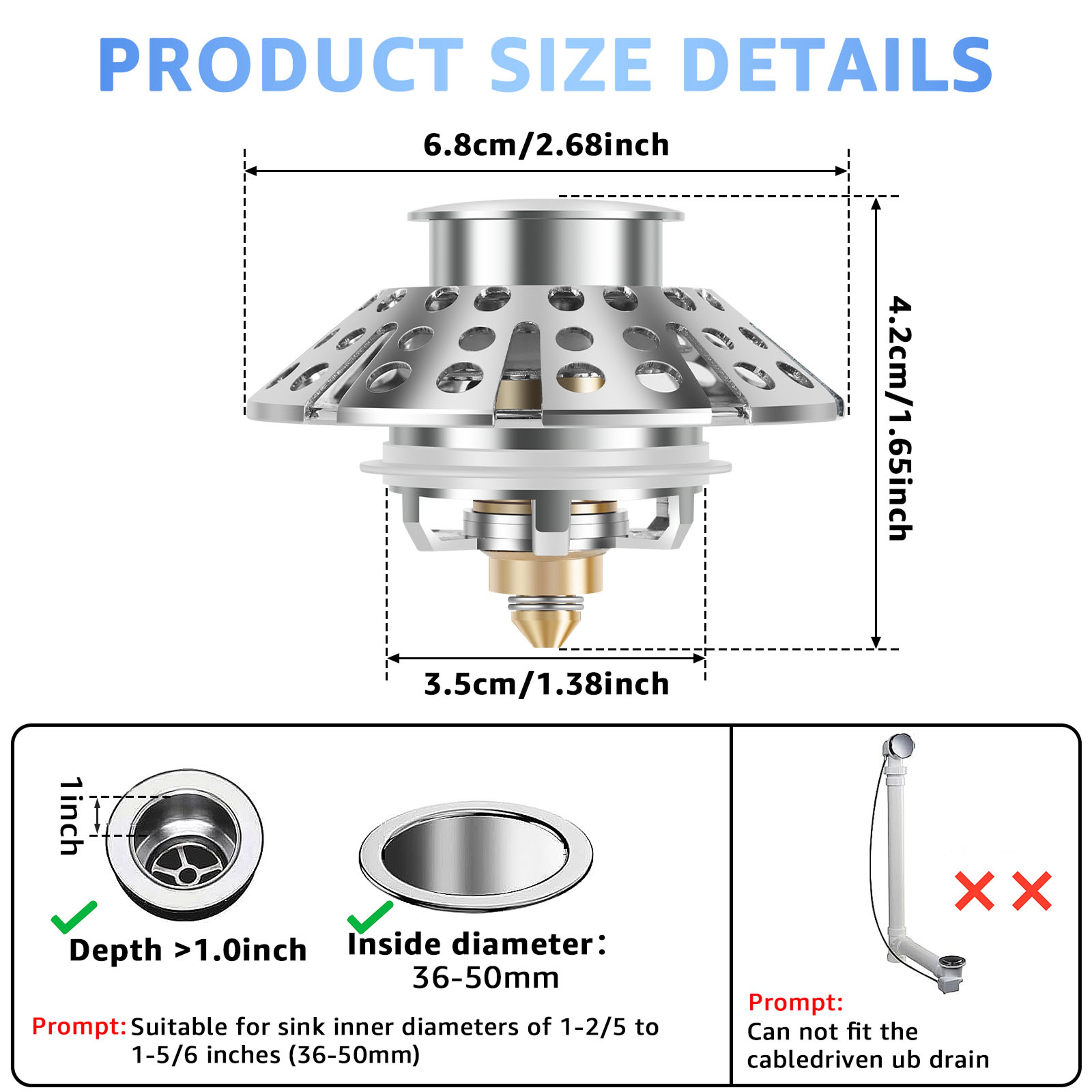 Sink Drain Stopper with Pop Up Strainer and Leak-Proof Basket – view 7