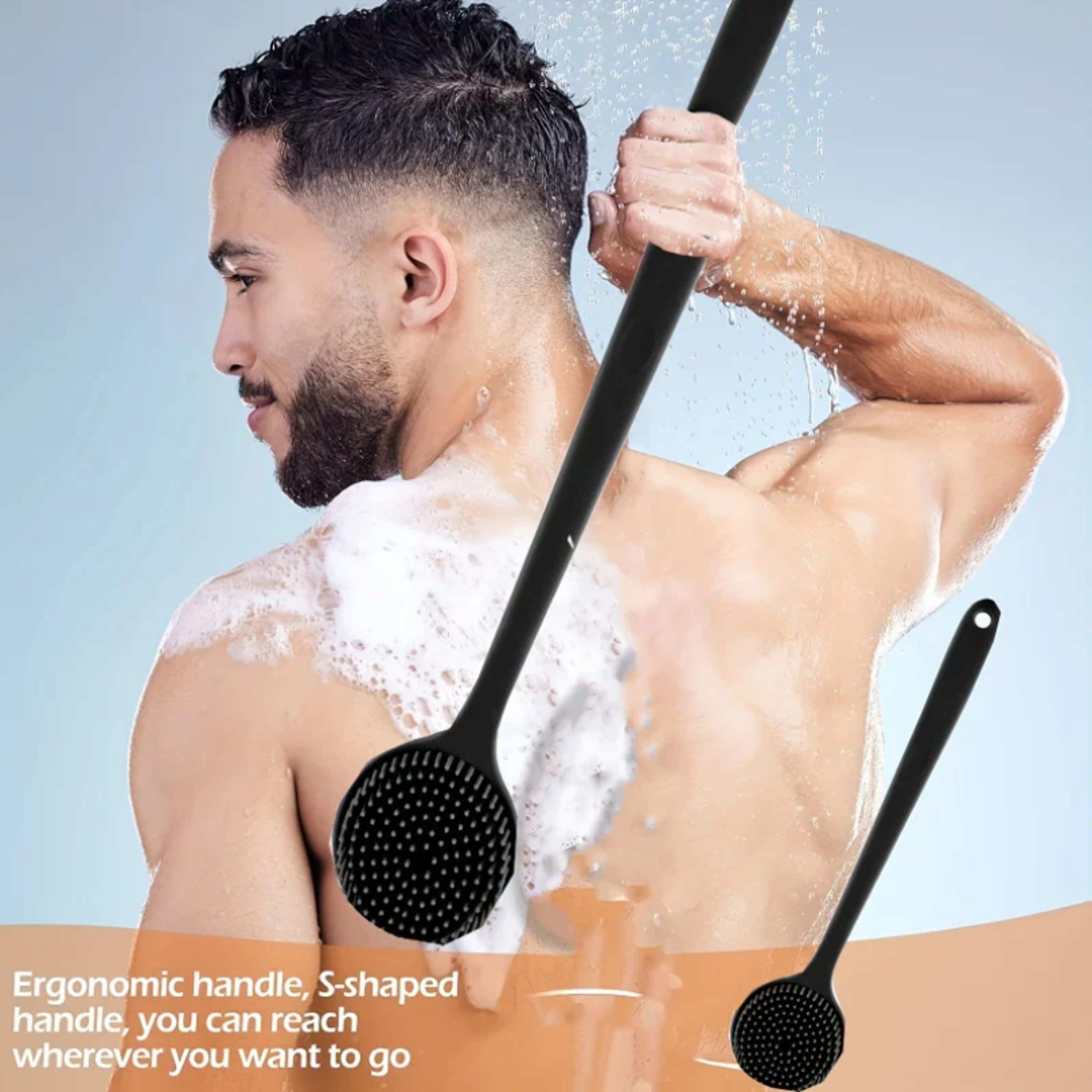 DoubleSided Silicone Bath Brush  Back Scrubber With Long Handle 5