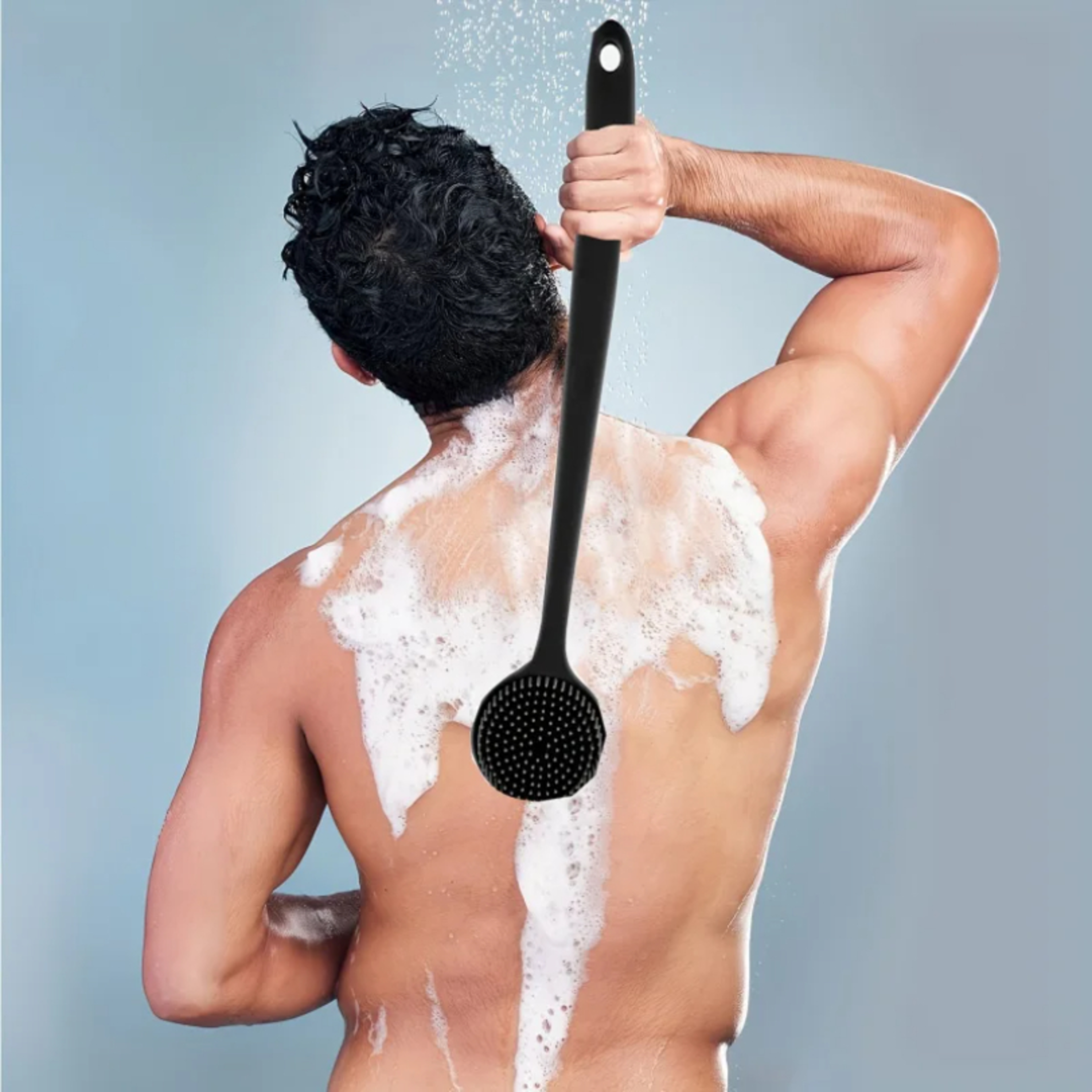 DoubleSided Silicone Bath Brush  Back Scrubber With Long Handle 0
