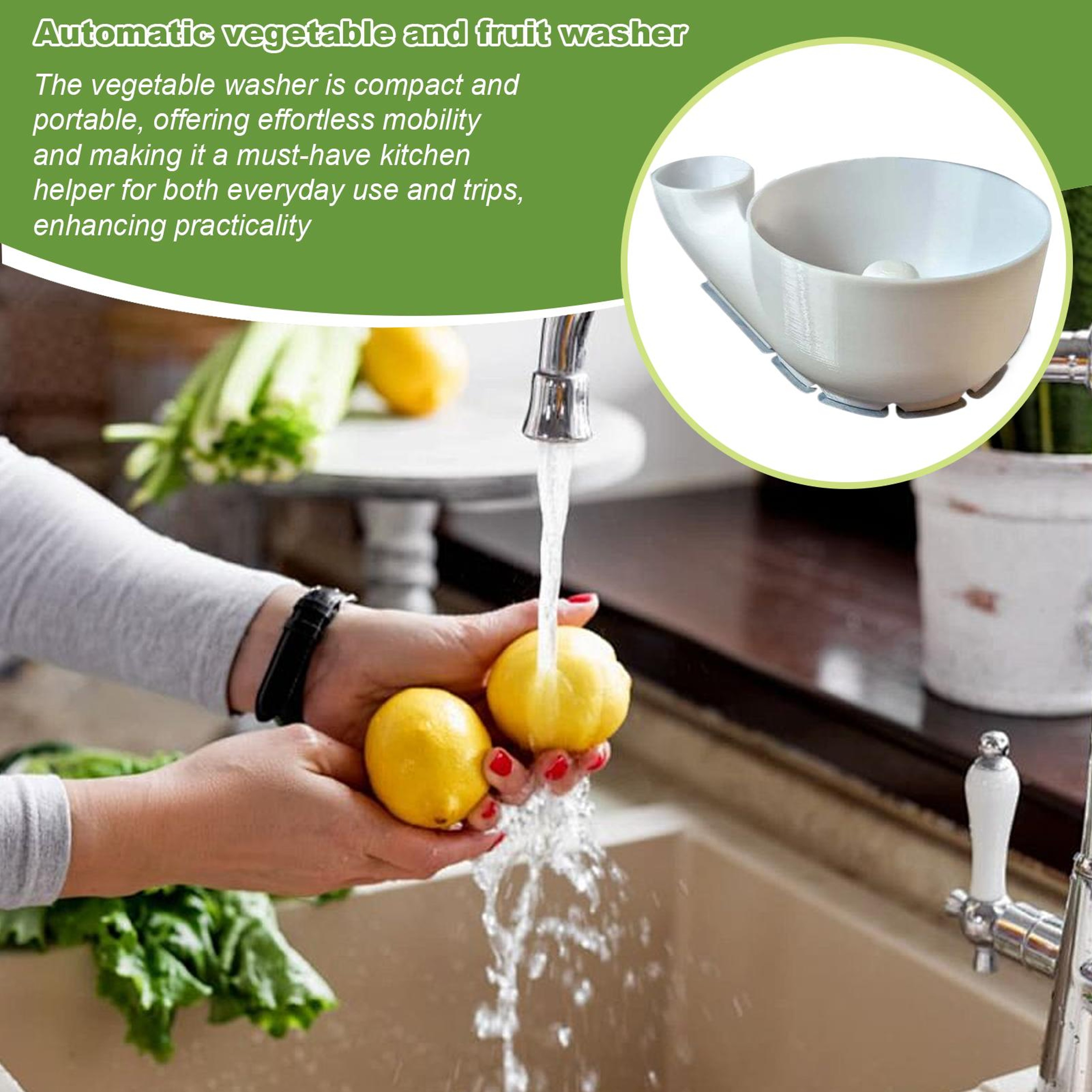 Portable Fruit Washer  Vegetable Cleaning Bowl With Draining Spinner 3