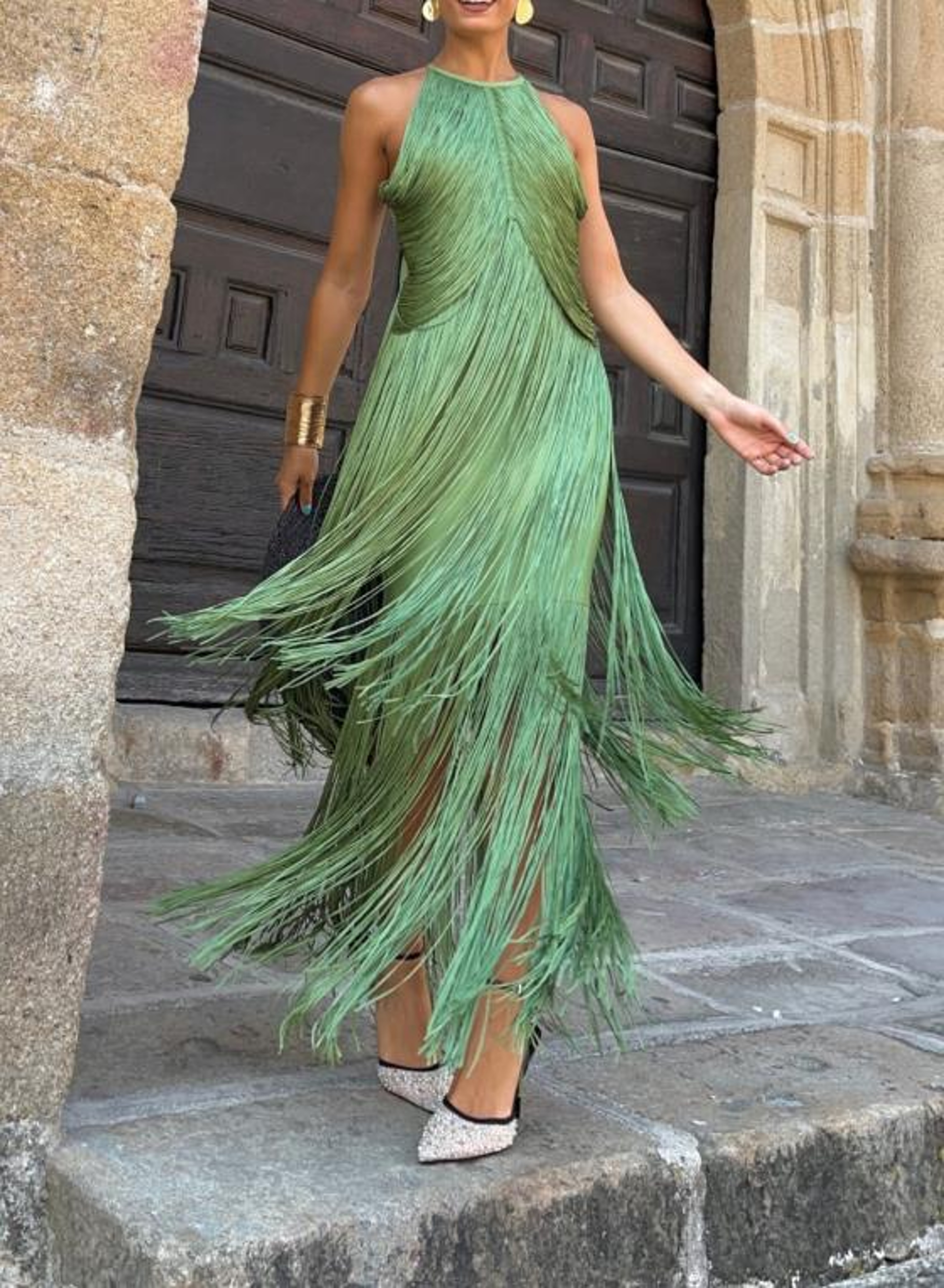Elegant Tassel Halter Maxi Dress For Women Sleeveless Slim Fit Summer Evening Dress 4