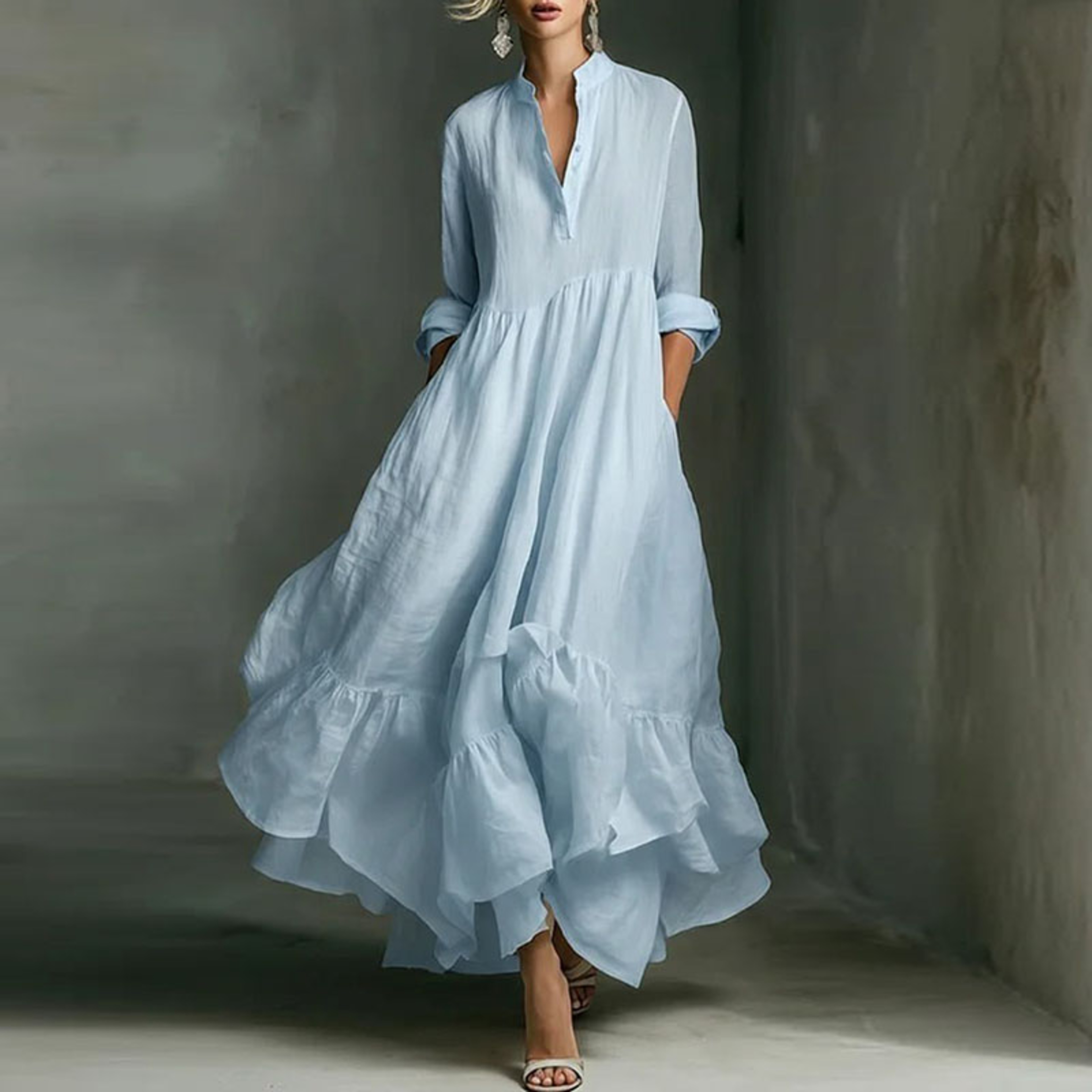Elegant Breeze VNeck Boho Maxi Dress For Women With High Waist A Line Silhouette 0