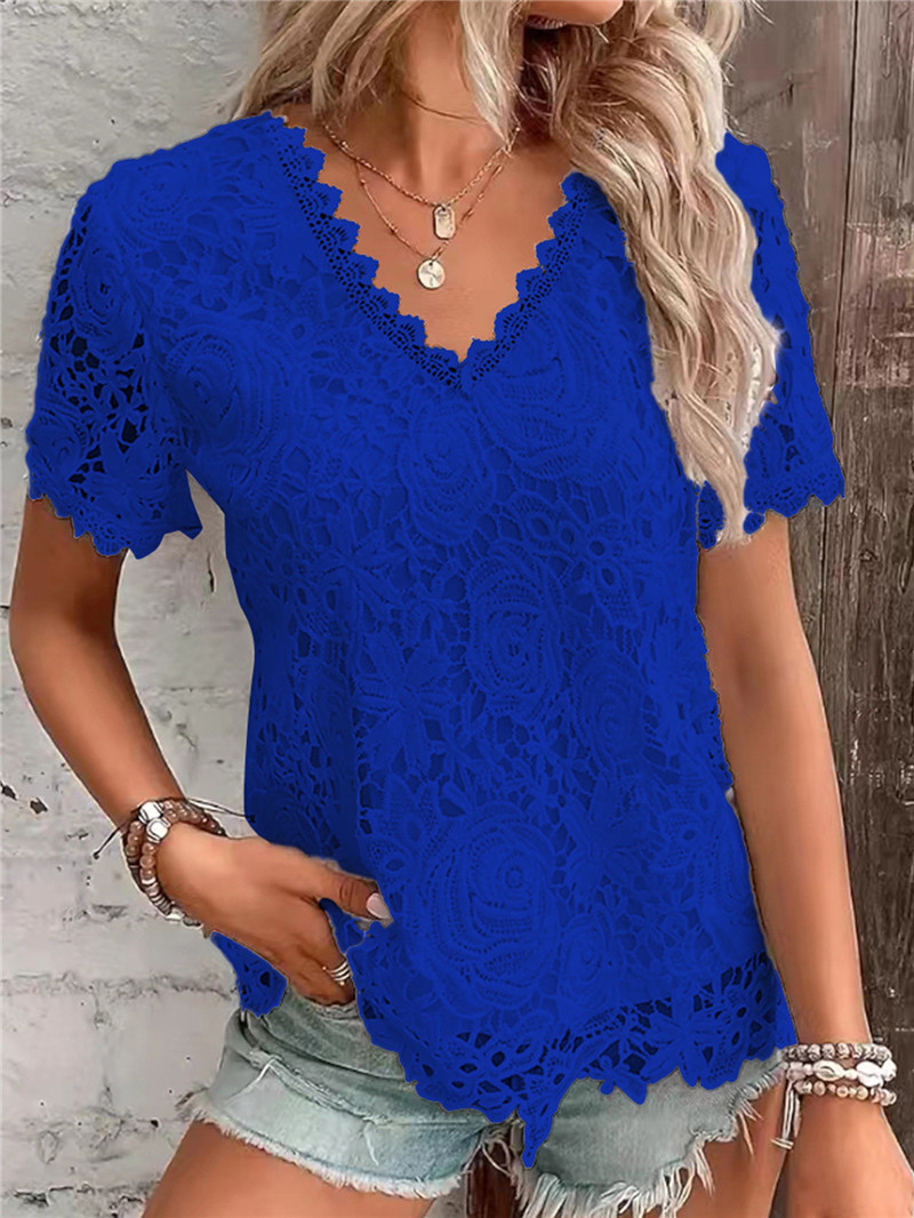Elegant Lace White V Neck Women Blouse Slim Fit Summer Office Casual Top 4