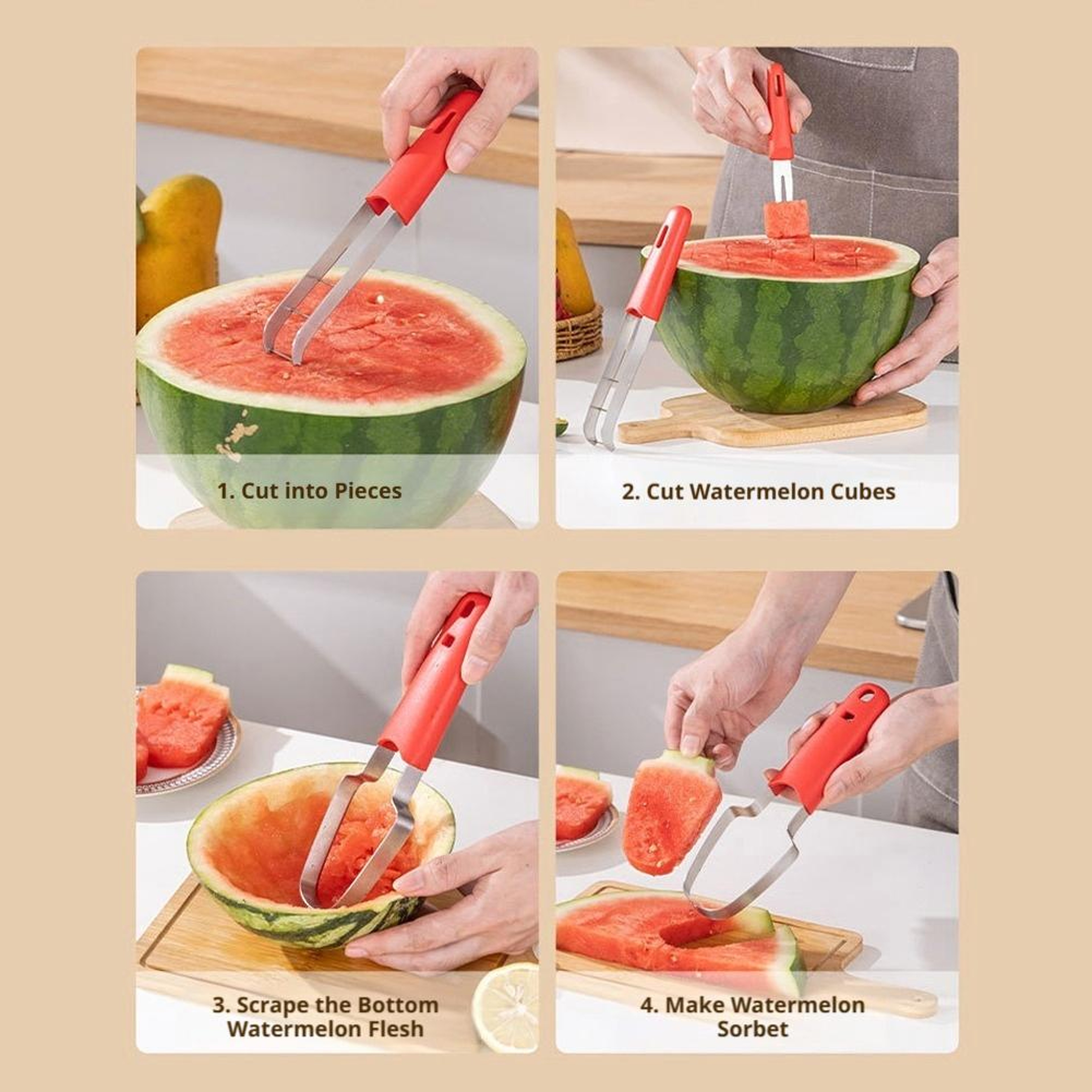 Stainless Steel Watermelon Slicer Cubing  Scooping Cutter Tool 3