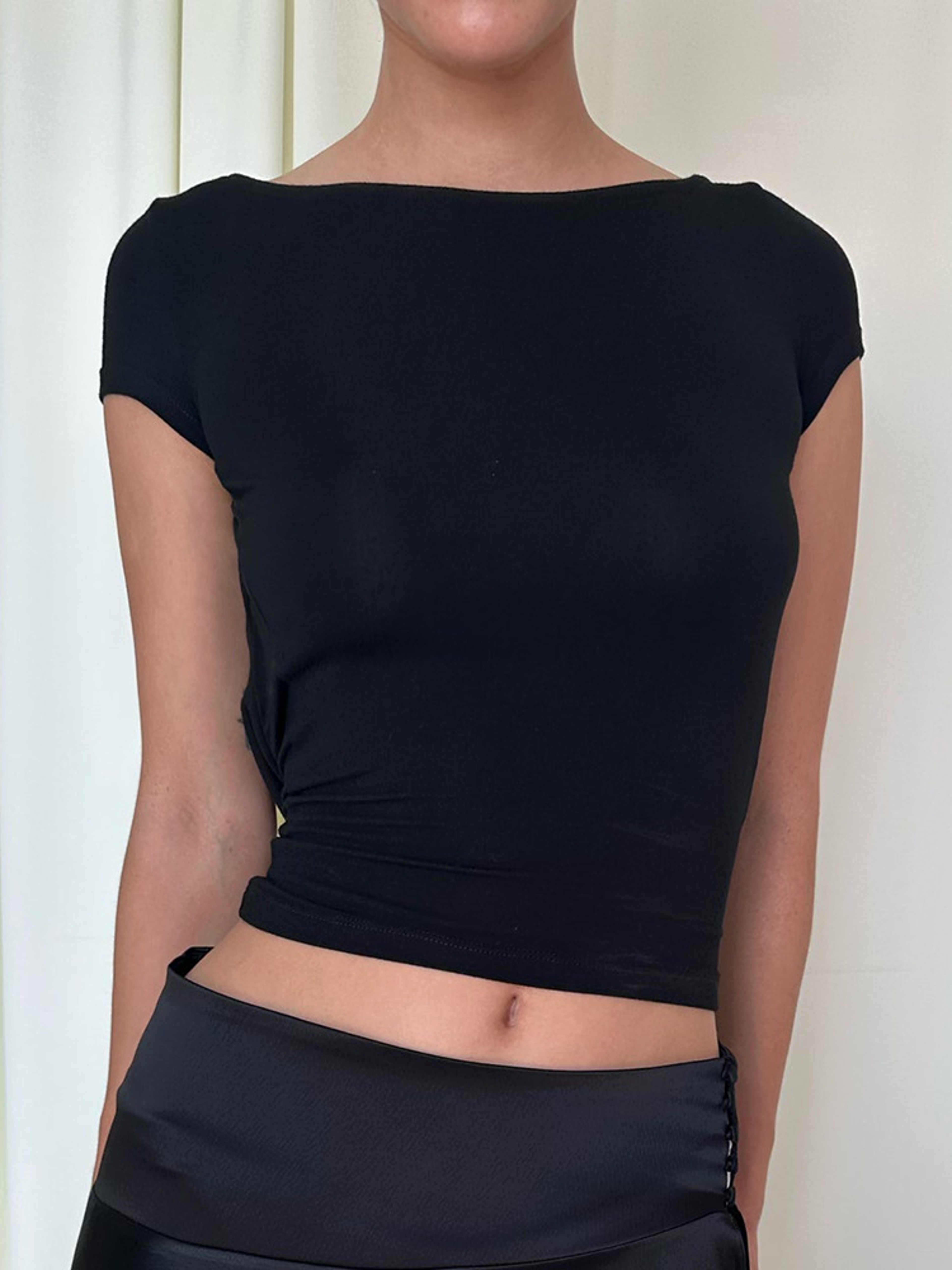 Backless Ruched Crop Top Women O Neck Summer Streetwear Casual Tee – view 3