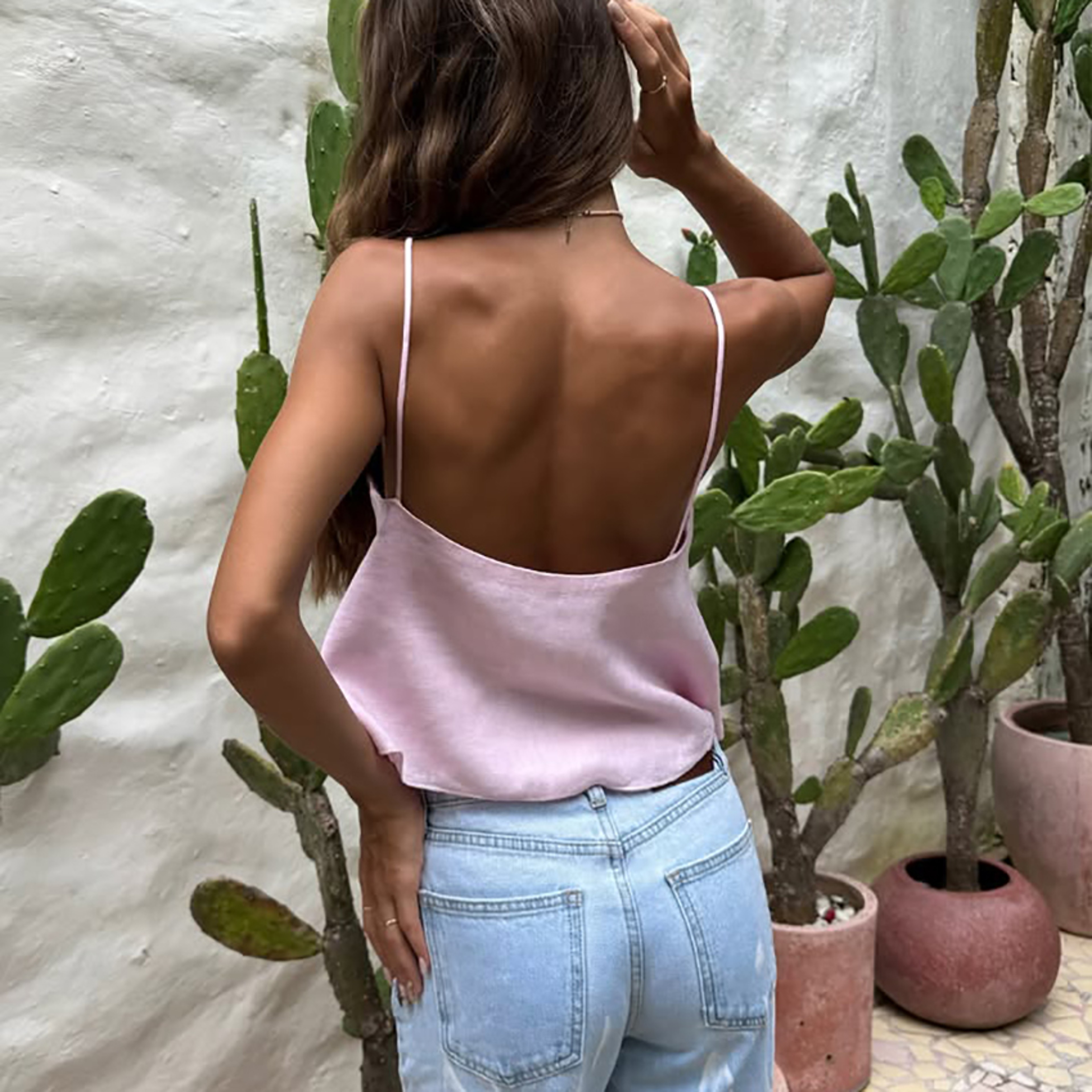 Linad Sexy Pink Backless Camisole Summer Gyaru Casual Sleeveless Tops Woman 2025 Pure Cotton Loose  5
