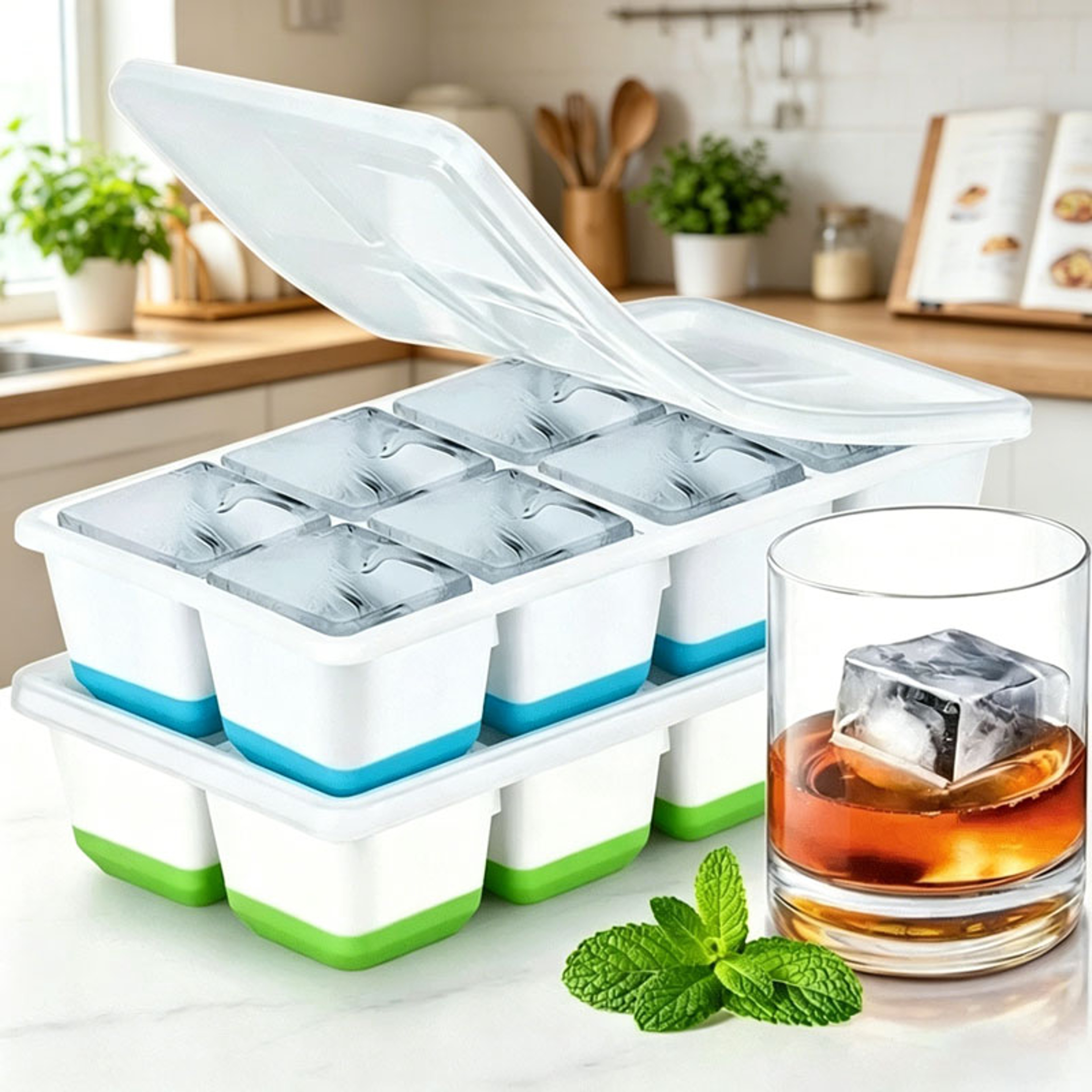 Large Silicone Ice Cube Tray With Lid For Whiskey Cocktails  Everyday Chilling 0