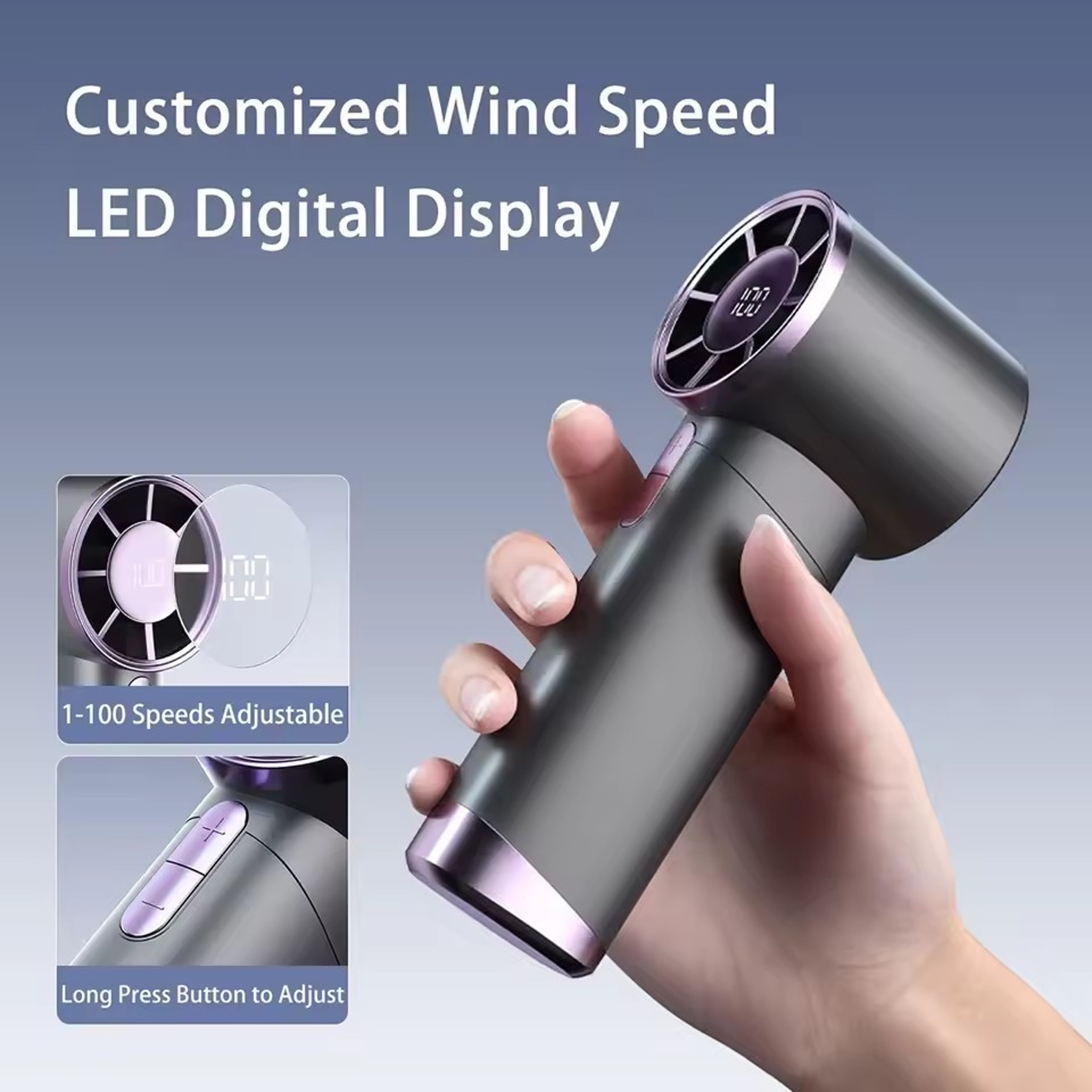 Portable Handheld Fan With Battery  LED Display 2