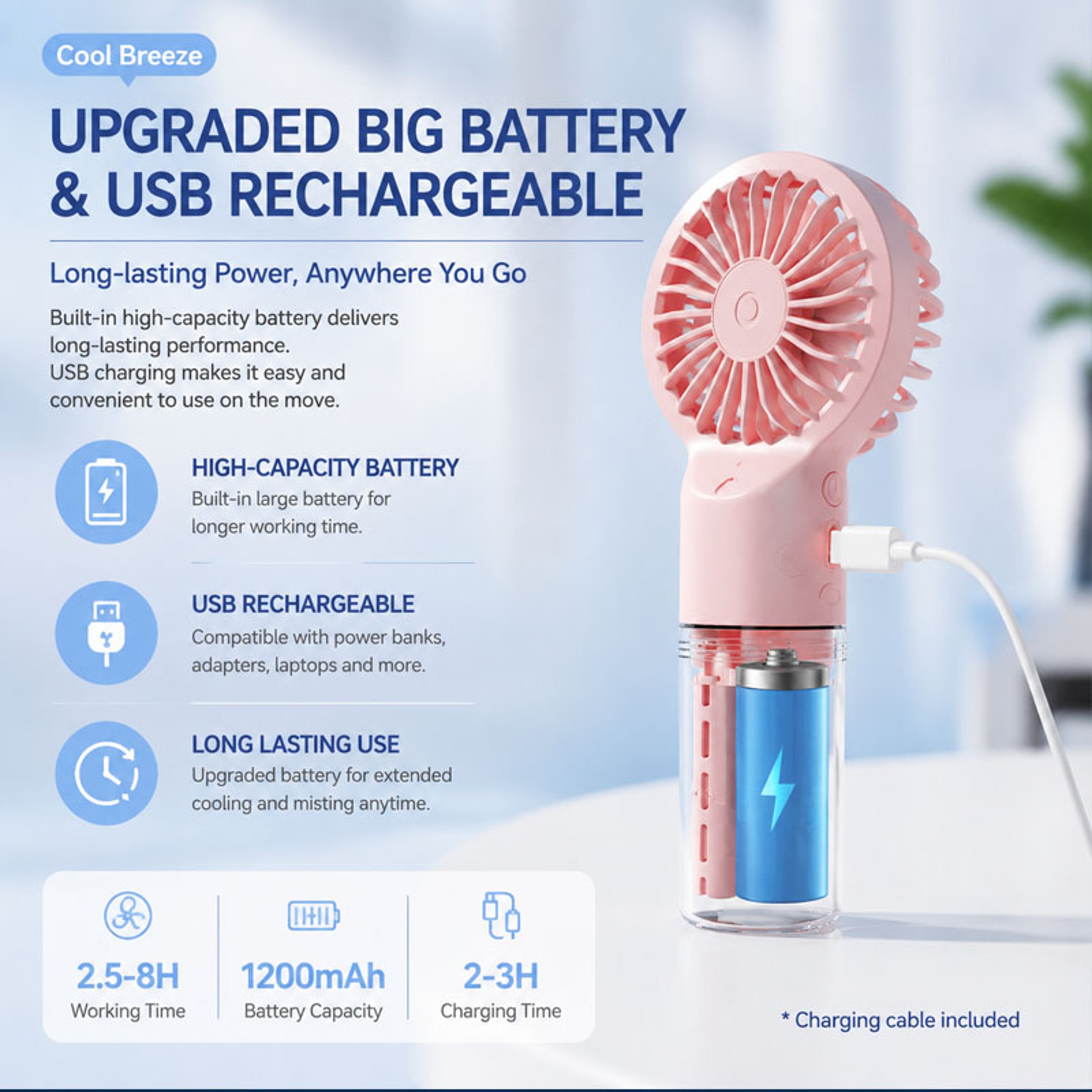USB Rechargeable Handheld Mist Fan With Portable Humidifier Cooling Spray 4