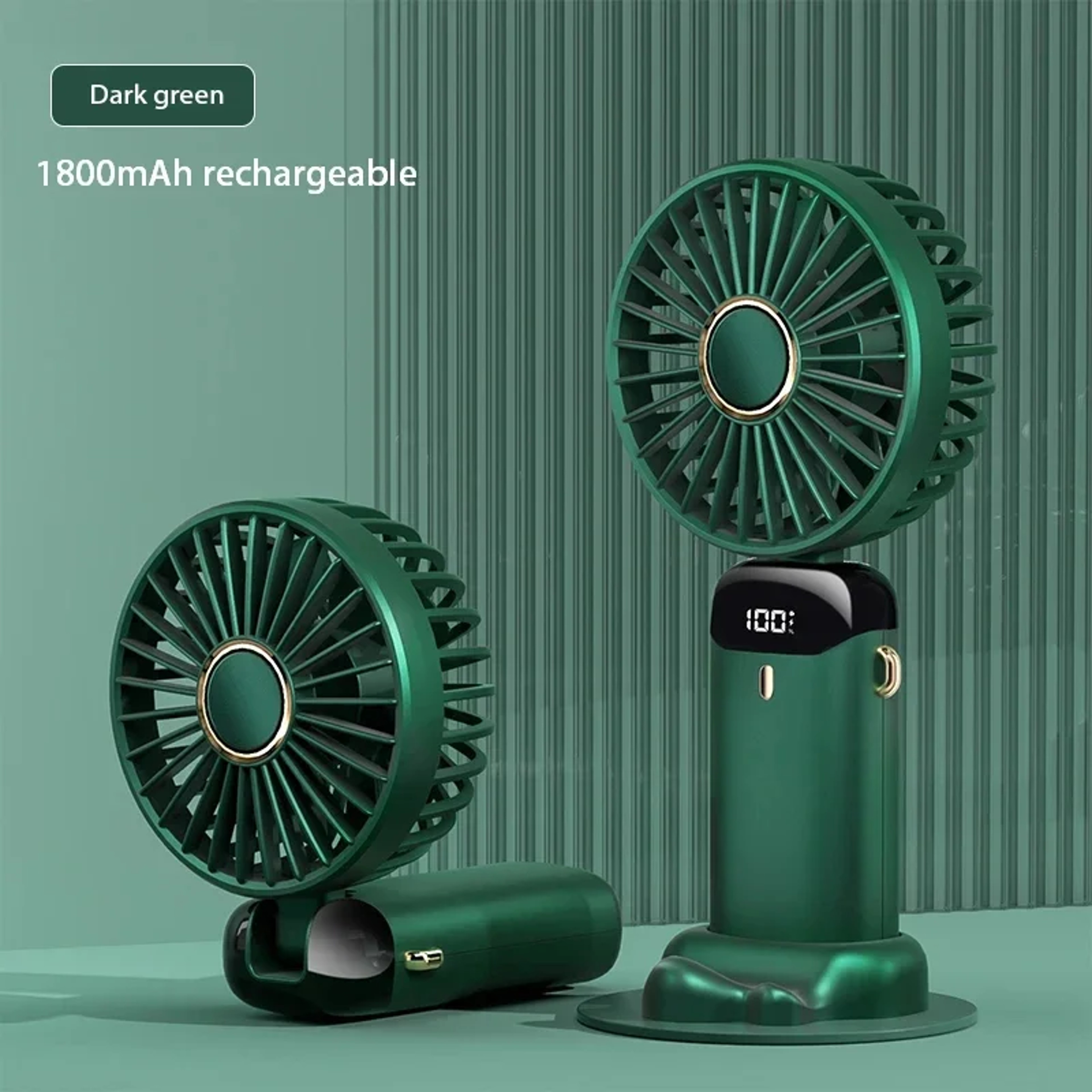 Portable Mini Handheld Fan With Neck Hang Design Digital DispFan With Phone Stand And Display Scree 5