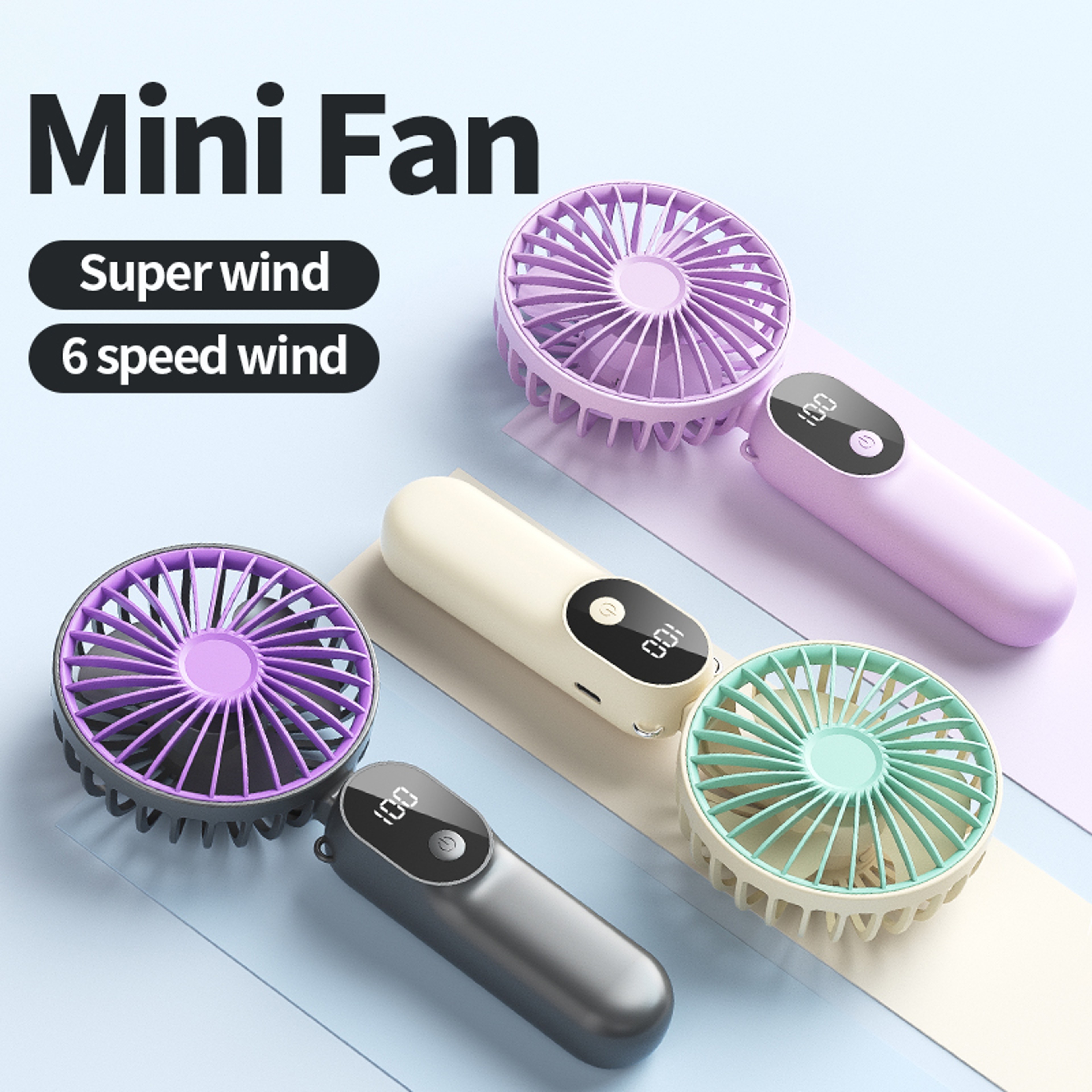 Portable Handheld Neck Fan With Digital Display  Speed Cooling 2