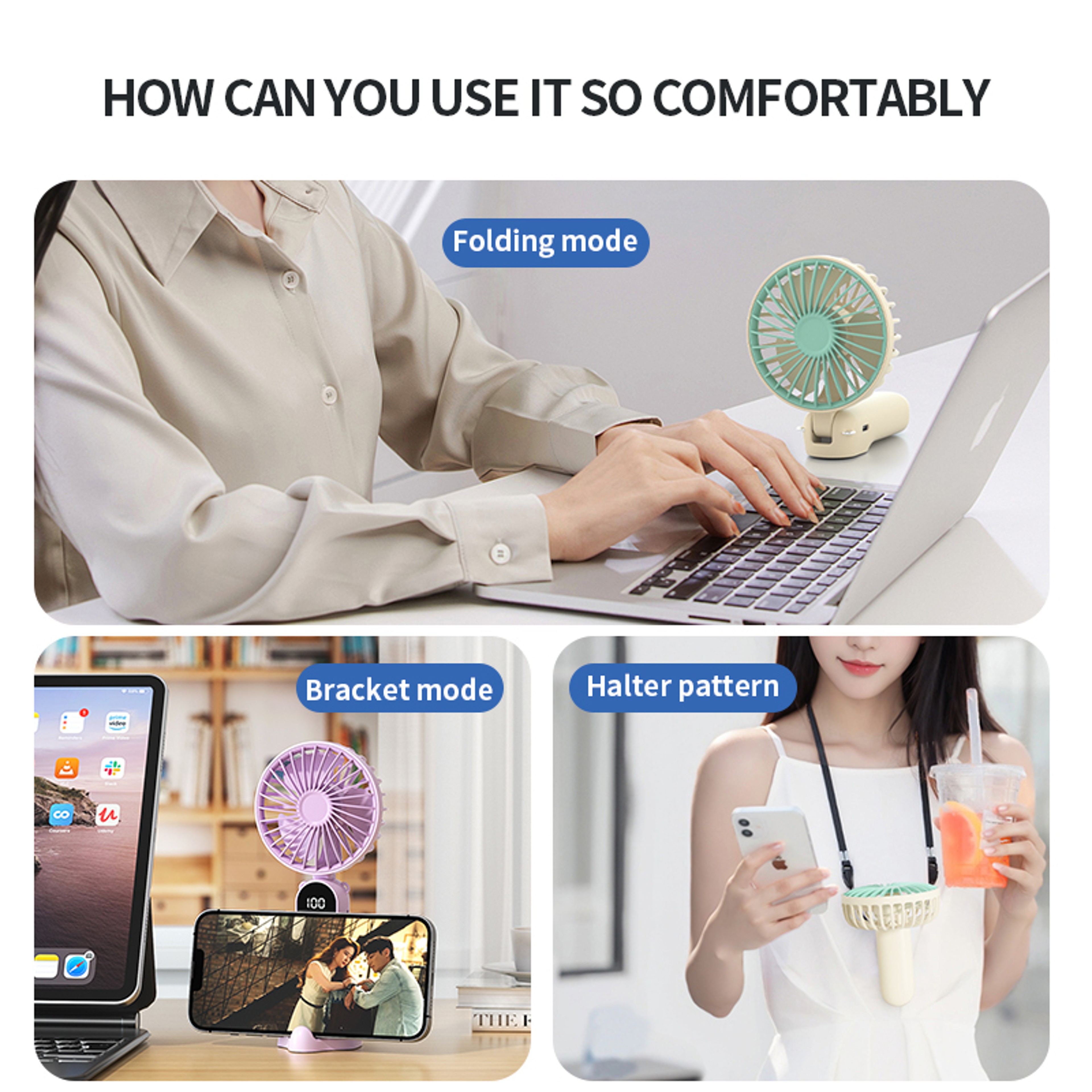 Portable Handheld Neck Fan With Digital Display  Speed Cooling 4