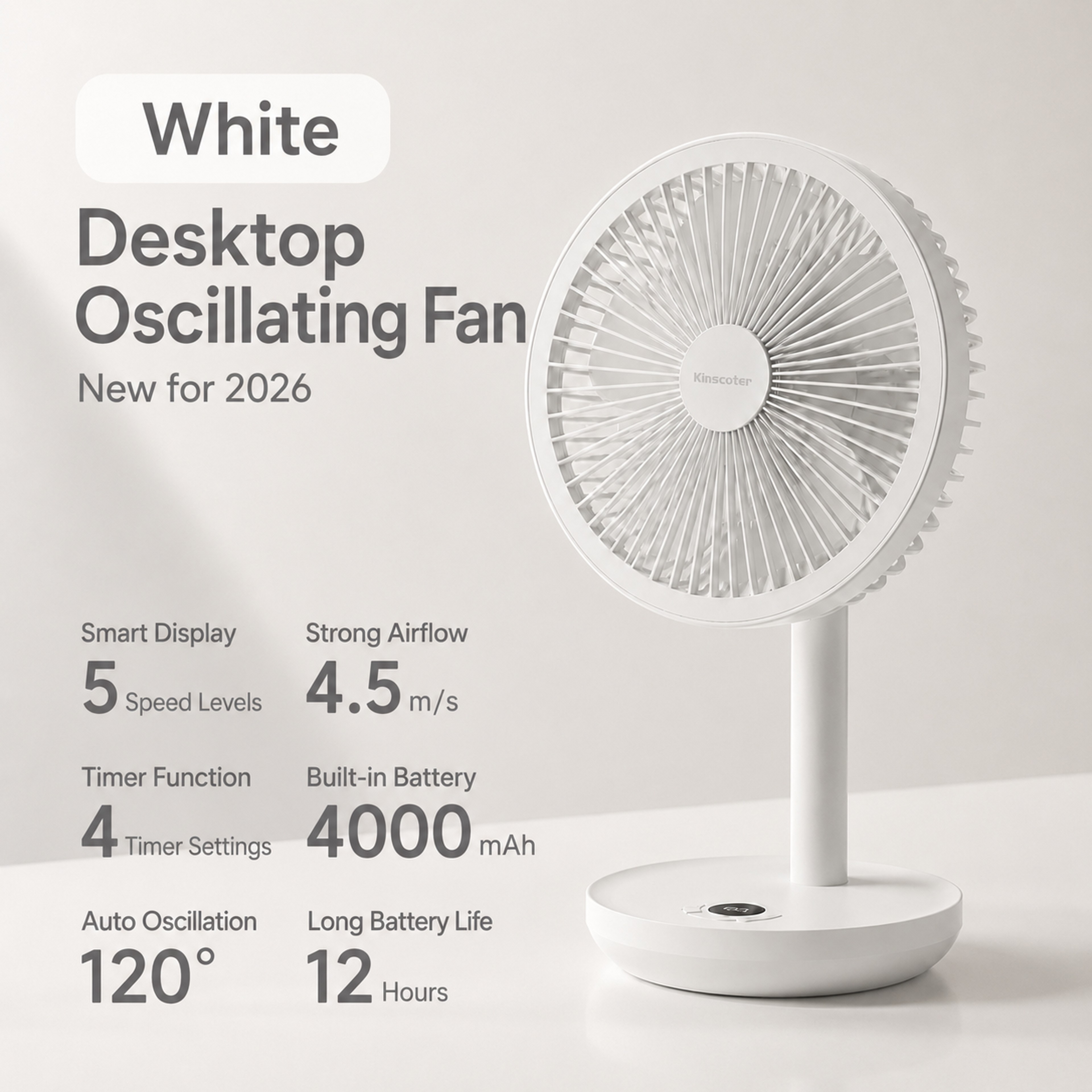 Silent Portable Rechargeable Fan With Oscillation  Timer 1