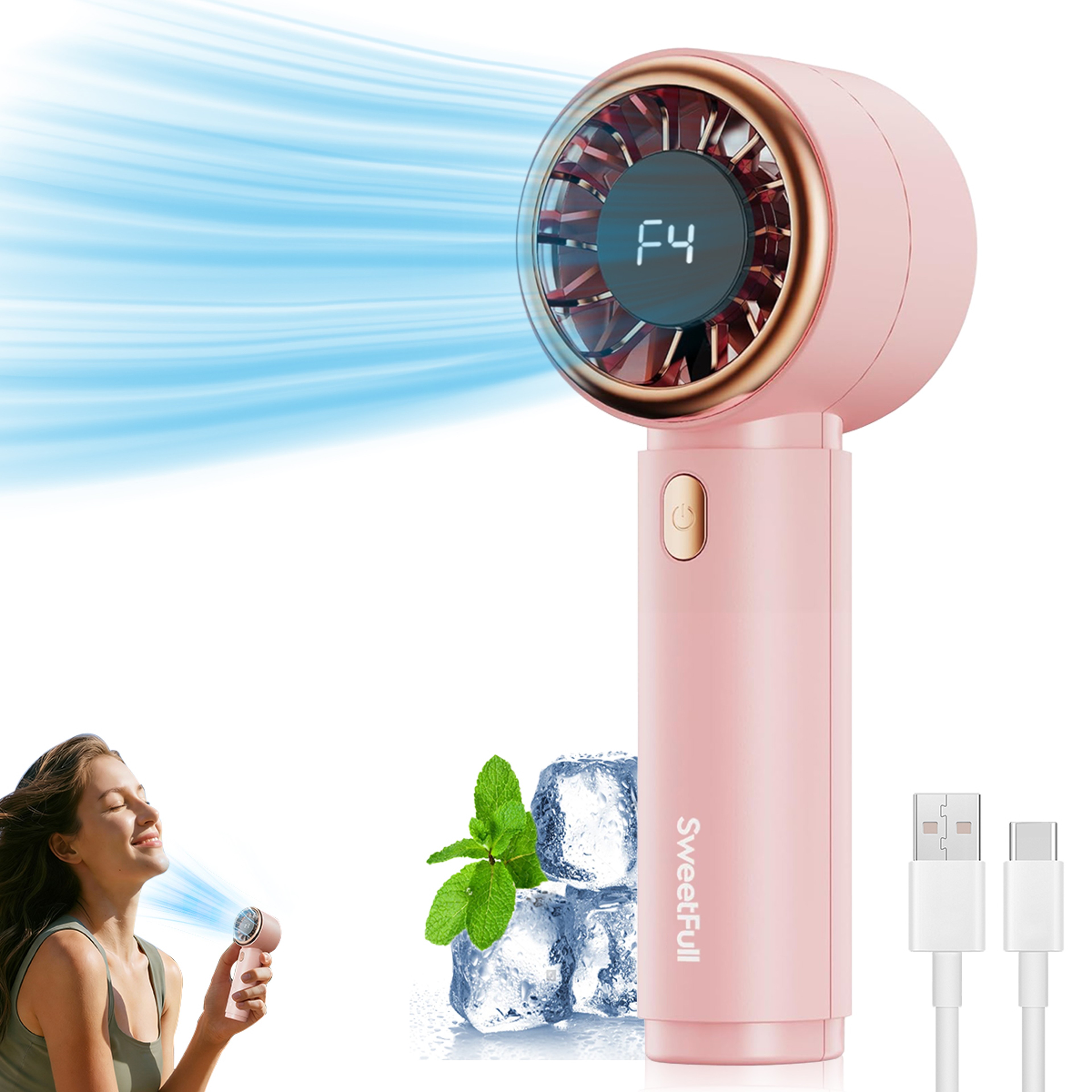 Handheld Fan With LED Display  Speed USB Rechargeable Cooling 0