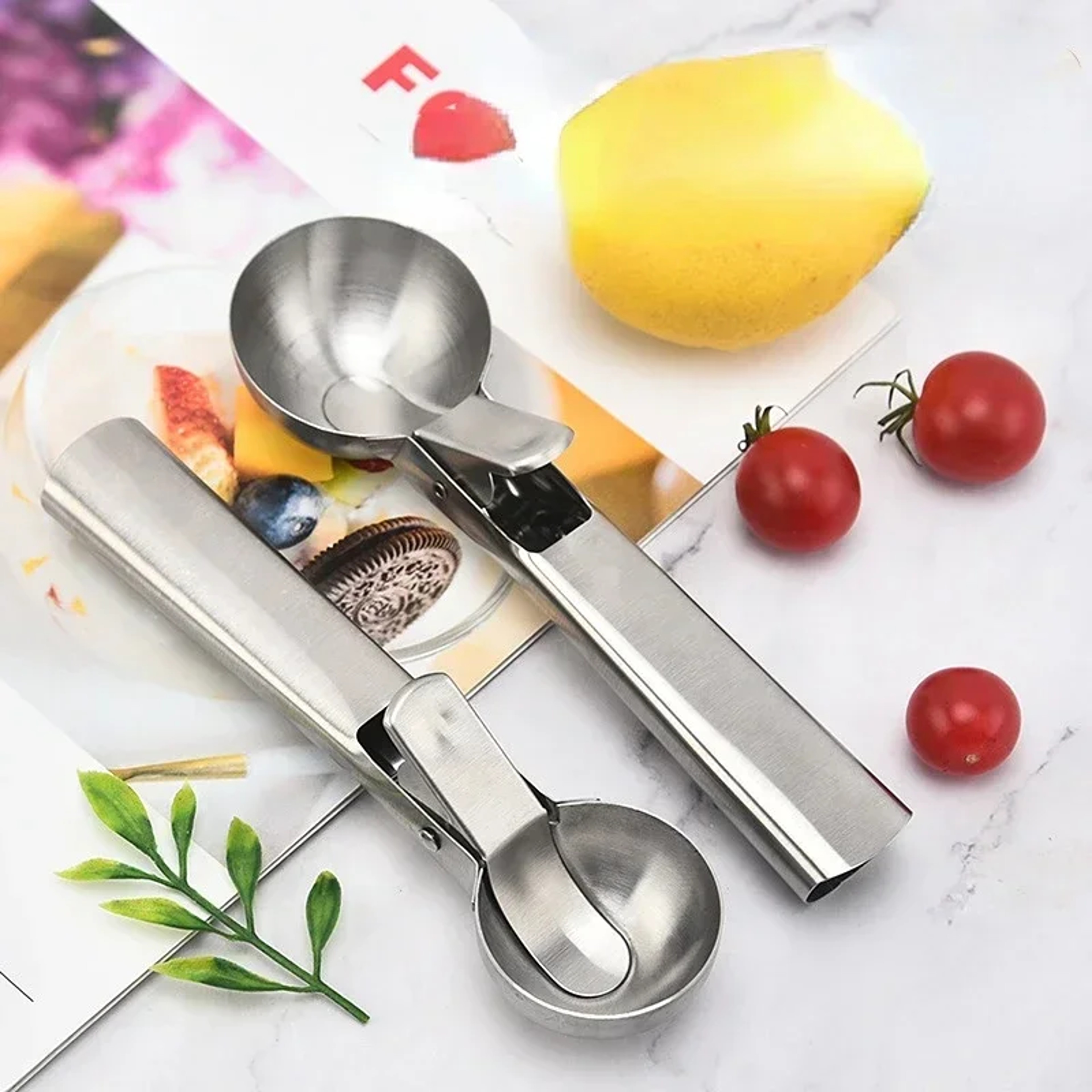 Stainless Steel Ice Cream  Fruit Scoop Set DualPurpose Melon Baller And Ice Cream Scooper 2