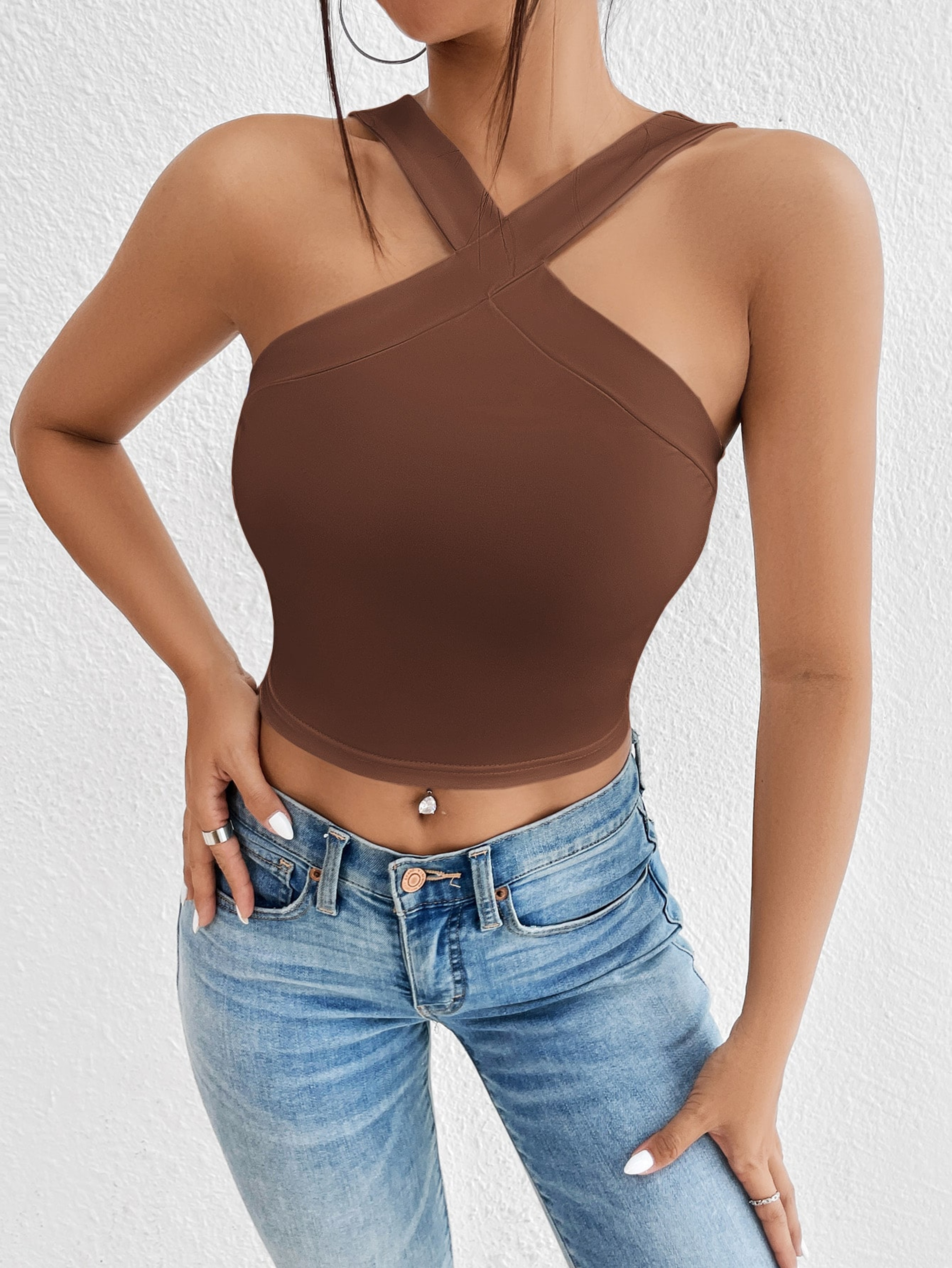 Summer Sculpt Cropped Halter Top For Women Slim Fit Backless Tank 3