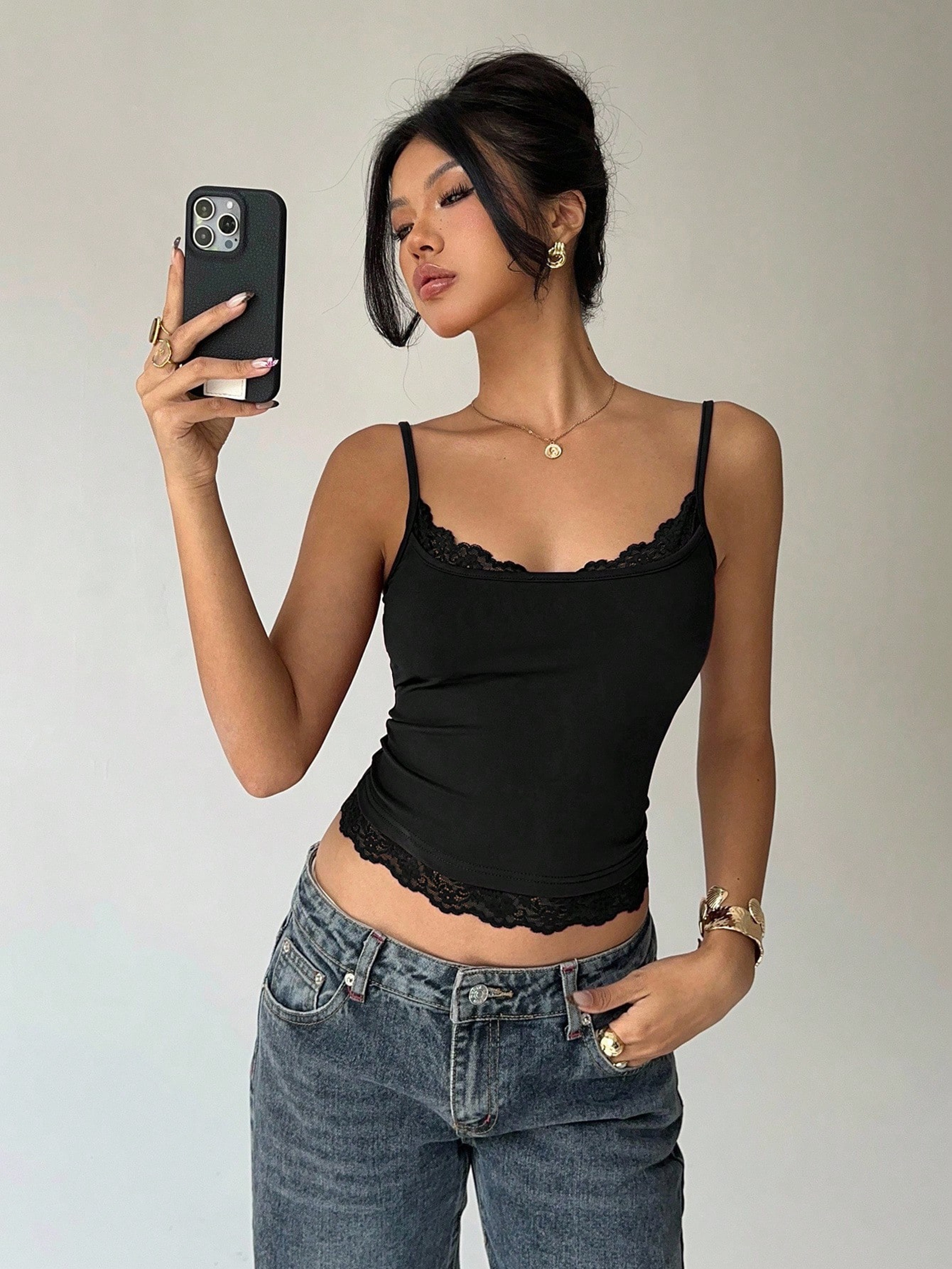 Elegant Lace Trim Cami Top Backless Slim Fit Crop Tank Top For Women 5