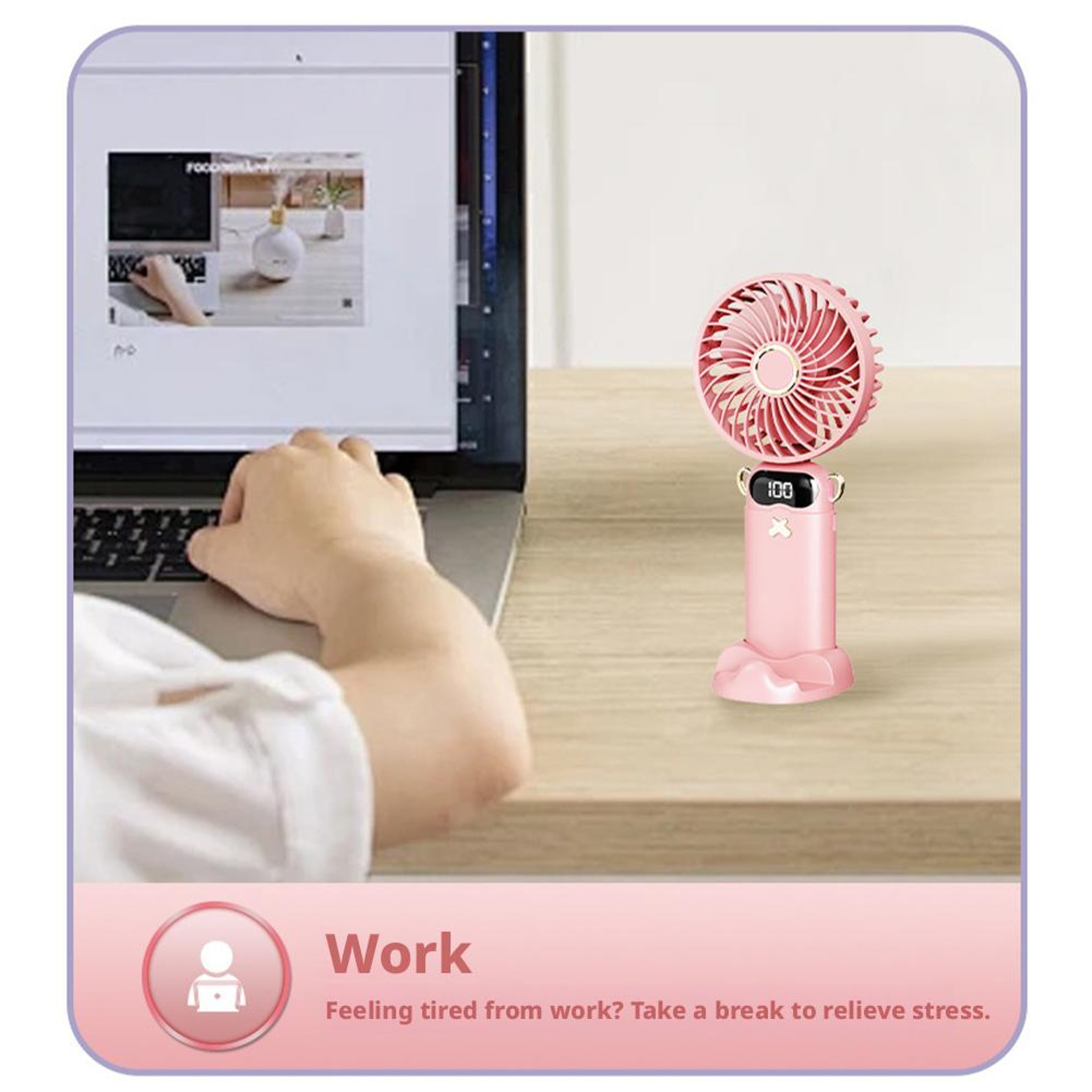 Portable Handheld Fan With USB Rechargeable Fan And Digital Display 5