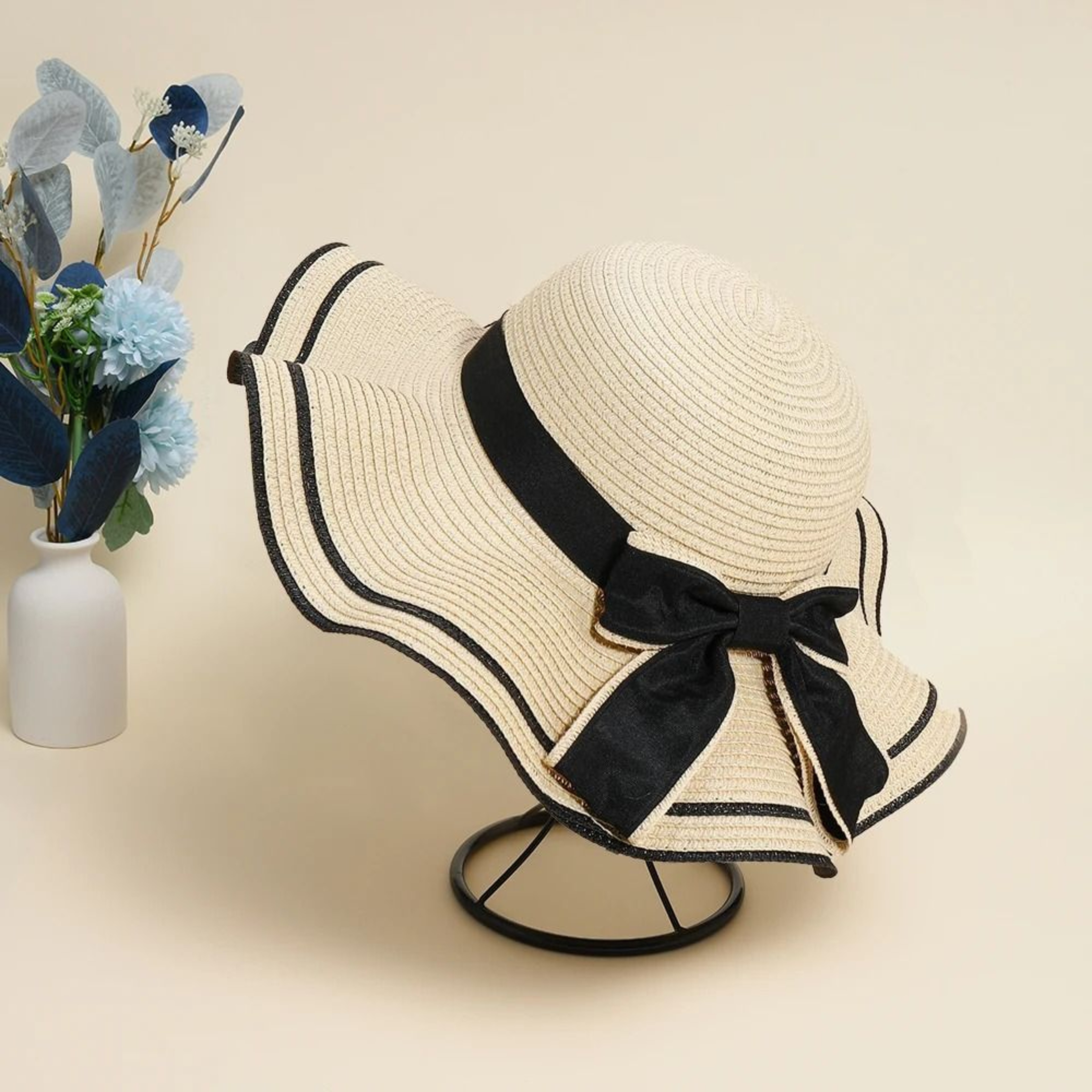 Womens Sun Hat Straw Panama Hat With Bow For Beach Travel And Summer Style 4