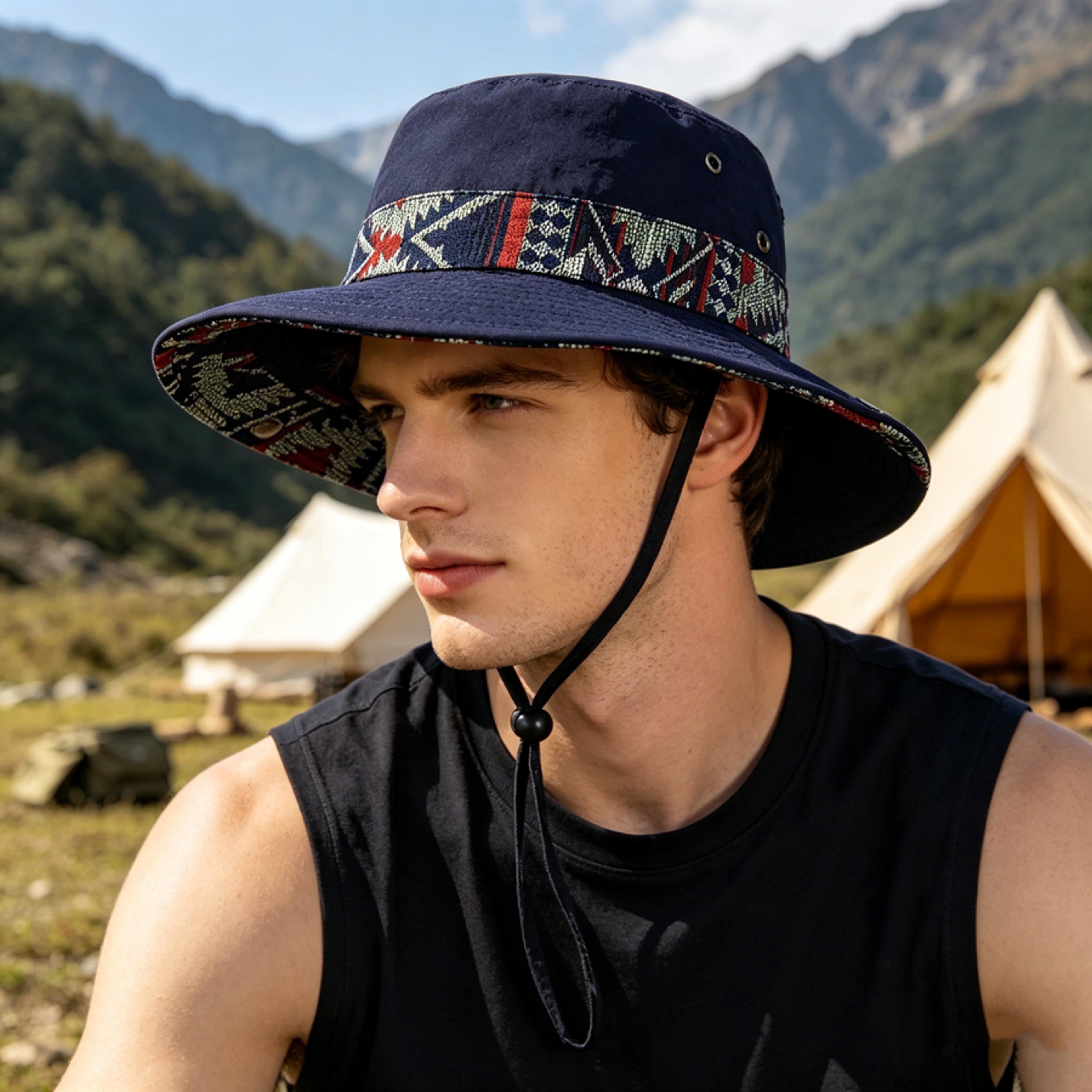 Wide Brim Hiking Sun Hat With Windproof Chin Strap Foldable Outdoor Boonie Hat 6