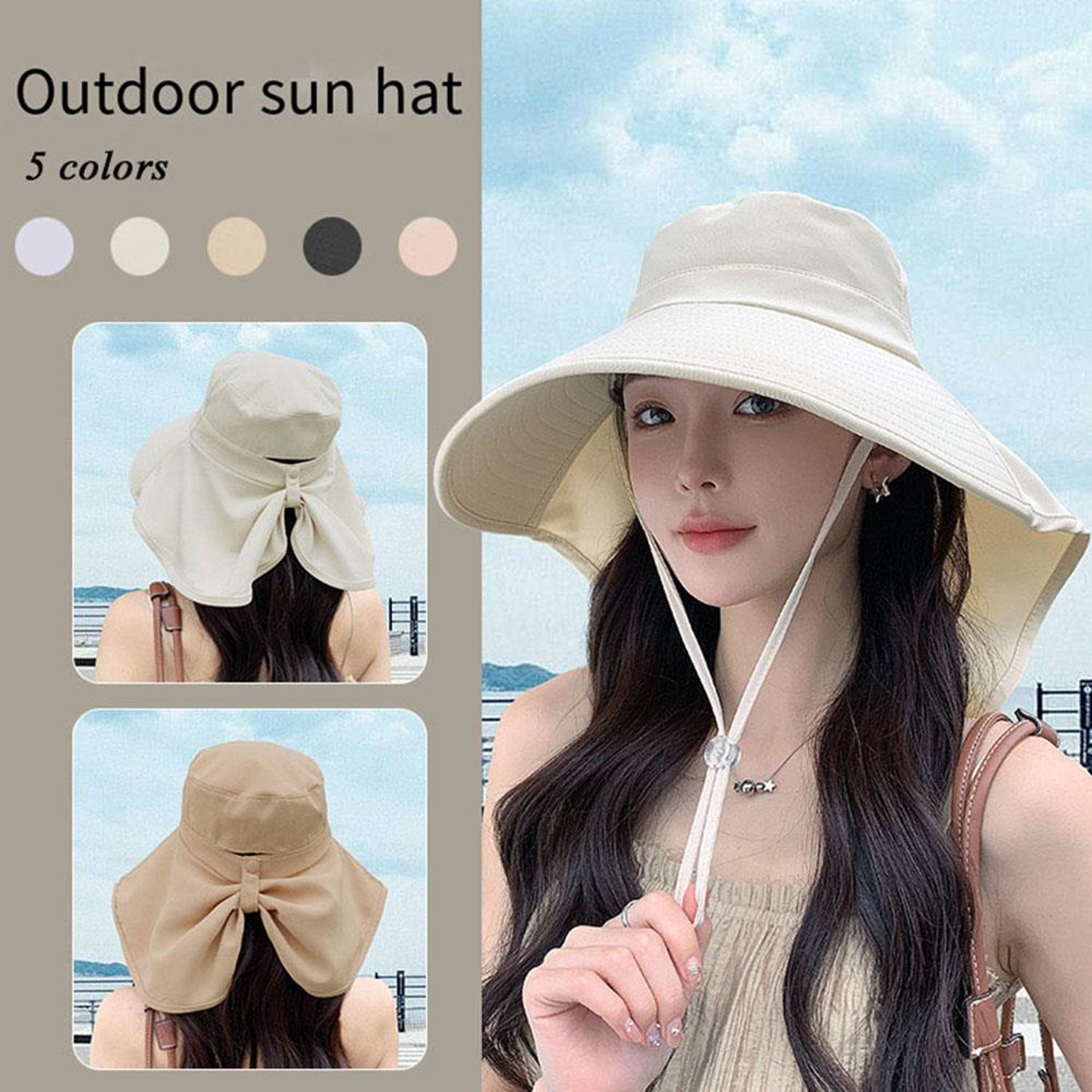 Wide Brim Sun Hat With Neck Flap Adjustable UV Protection Hat For Hiking Fishing  Travel 7