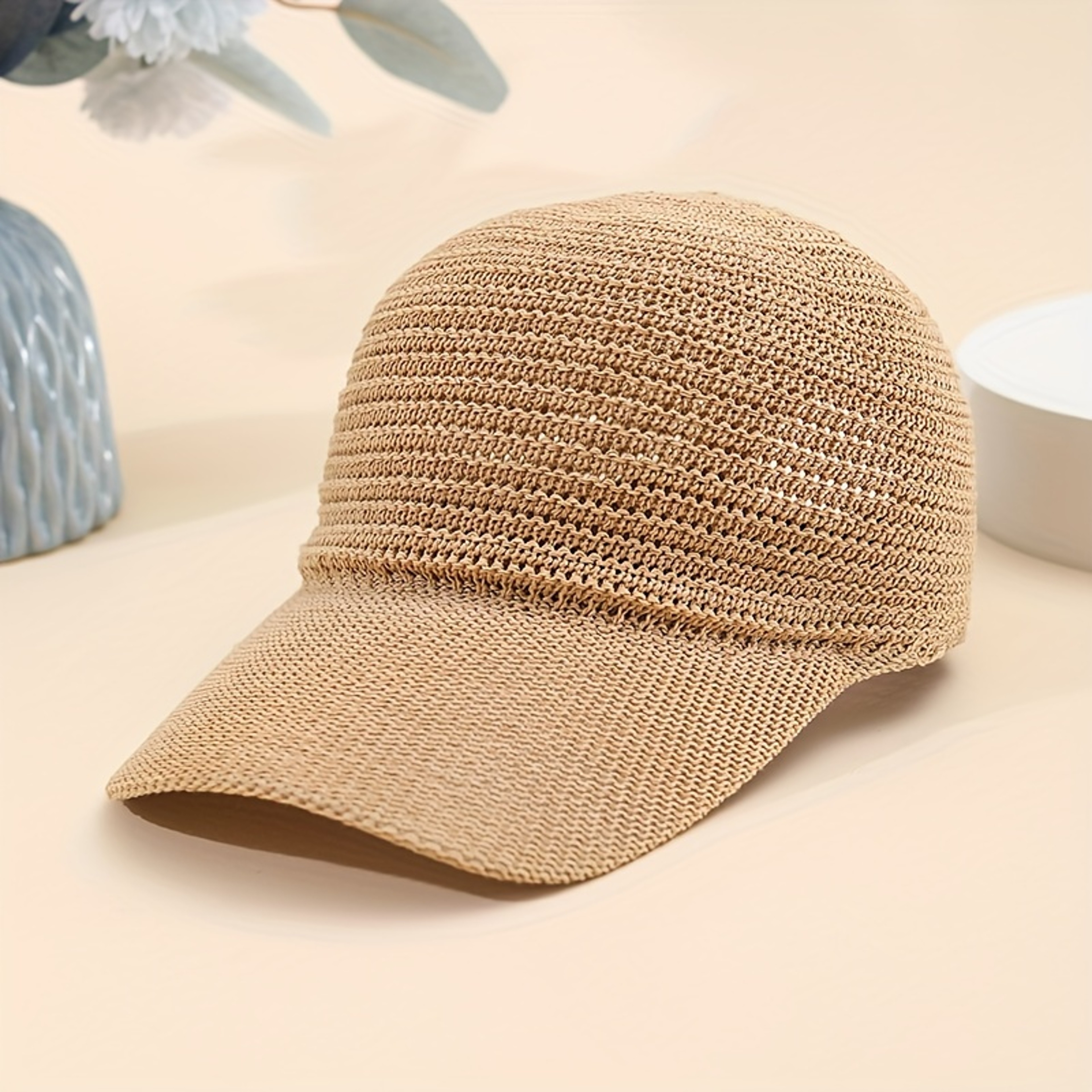 Linen Baseball Cap Breathable Knit Adjustable Summer Duckbill Cap 2